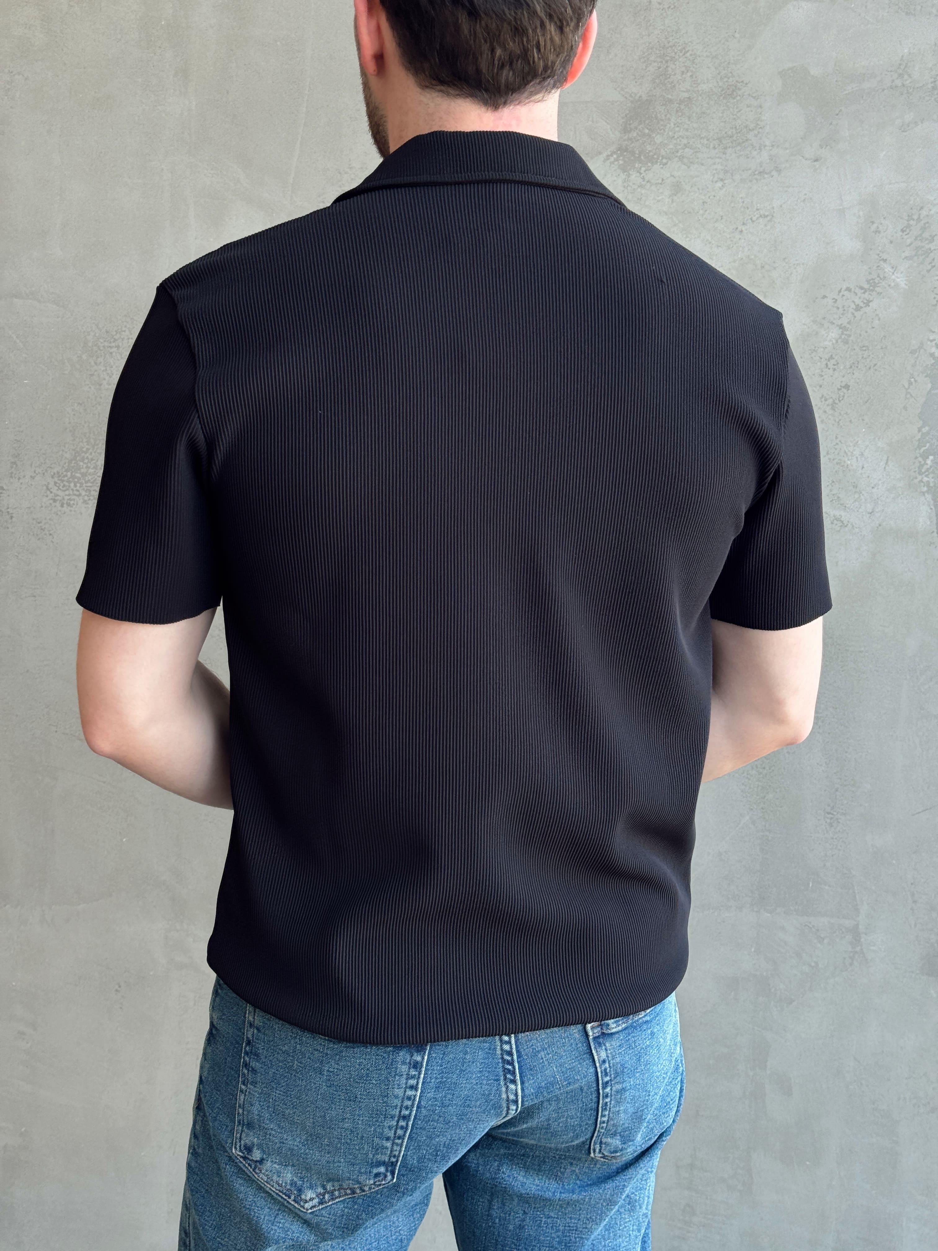 Erkek Premium Kalite Regular Kalıp Pis Kesim Detay Fitilli Polo Yaka T-Shirt-Siyah(E1683)Ketench