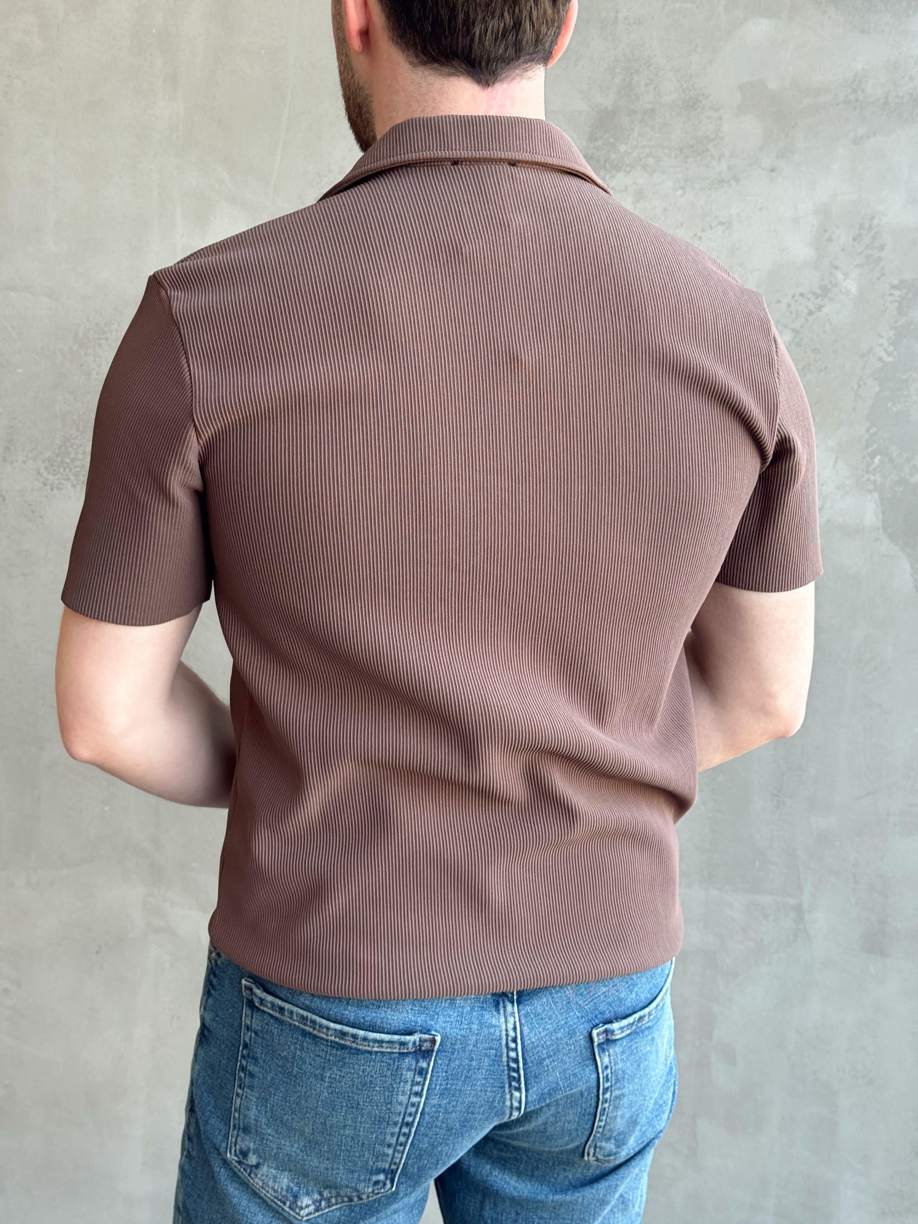 Erkek Premium Kalite Regular Kalıp Pis Kesim Detay Fitilli Polo Yaka T-Shirt-Kahverengi(E1683)Ketench