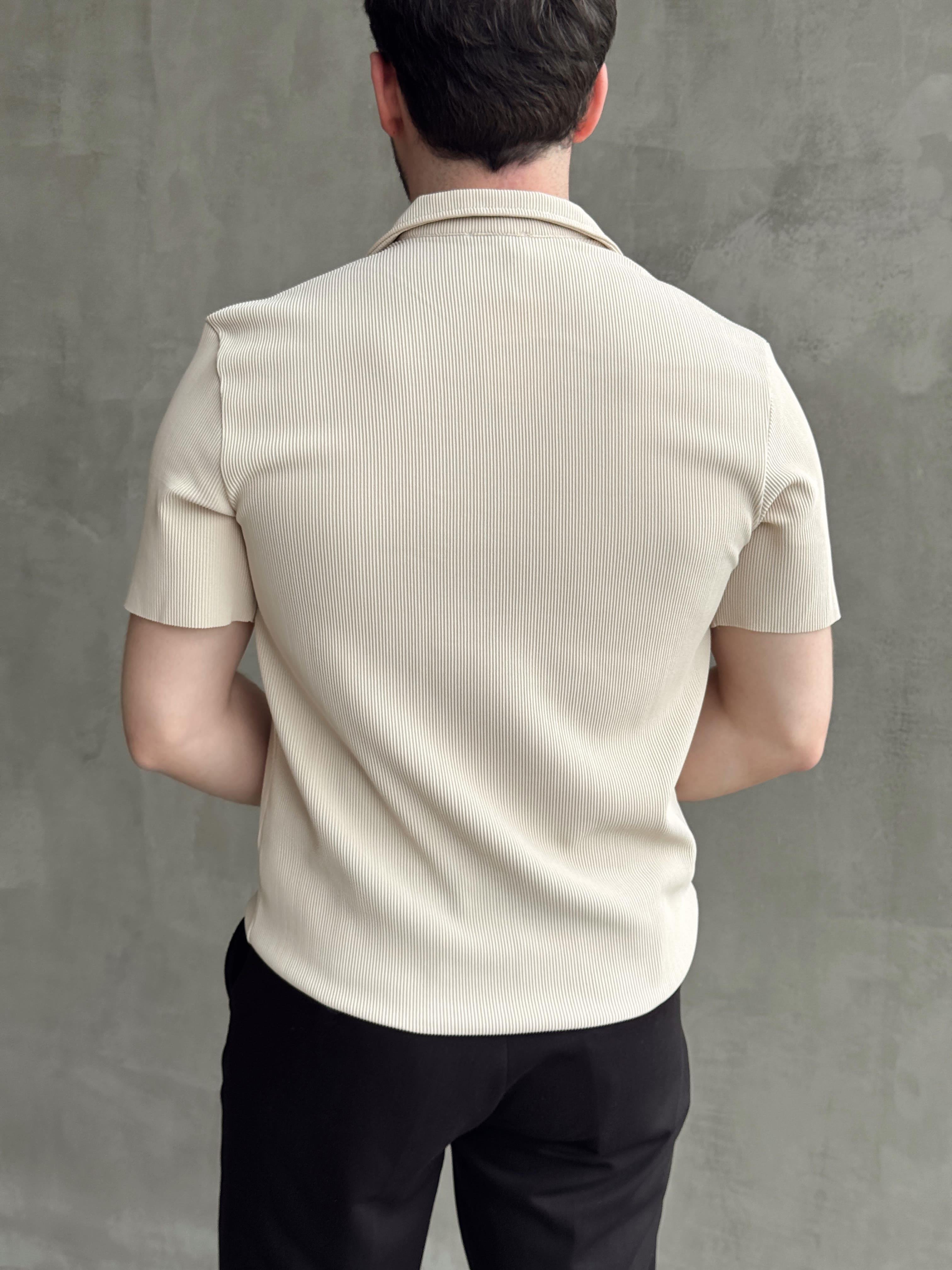 Erkek Premium Kalite Regular Kalıp Pis Kesim Detay Fitilli Polo Yaka T-Shirt-Bej(E1683)Ketench