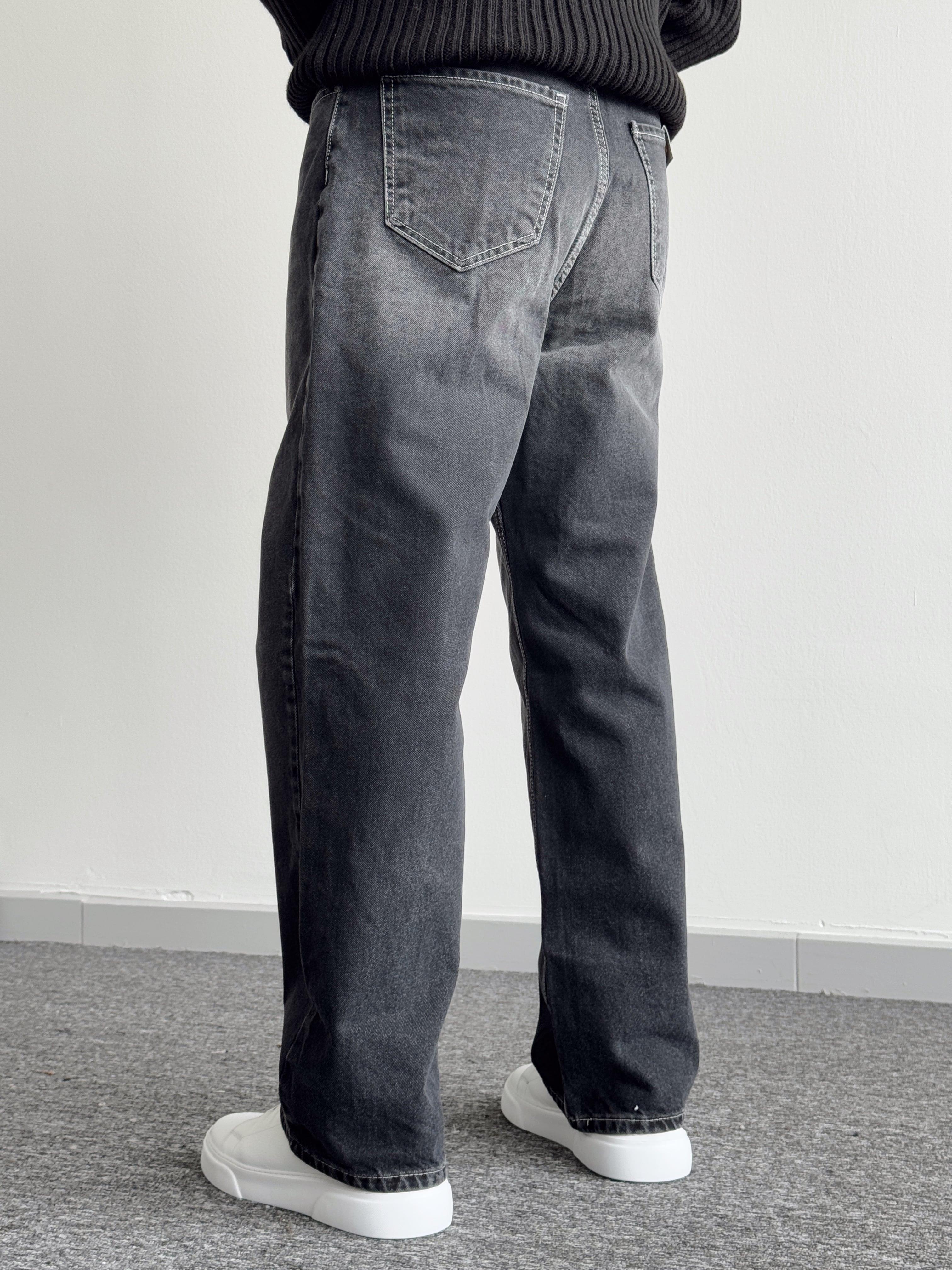 Erkek Premium Kalite Relax Baggy Bol Kalıp Kot Pantolon Jeans-Beyaz Dikiş(E1246)Ketench
