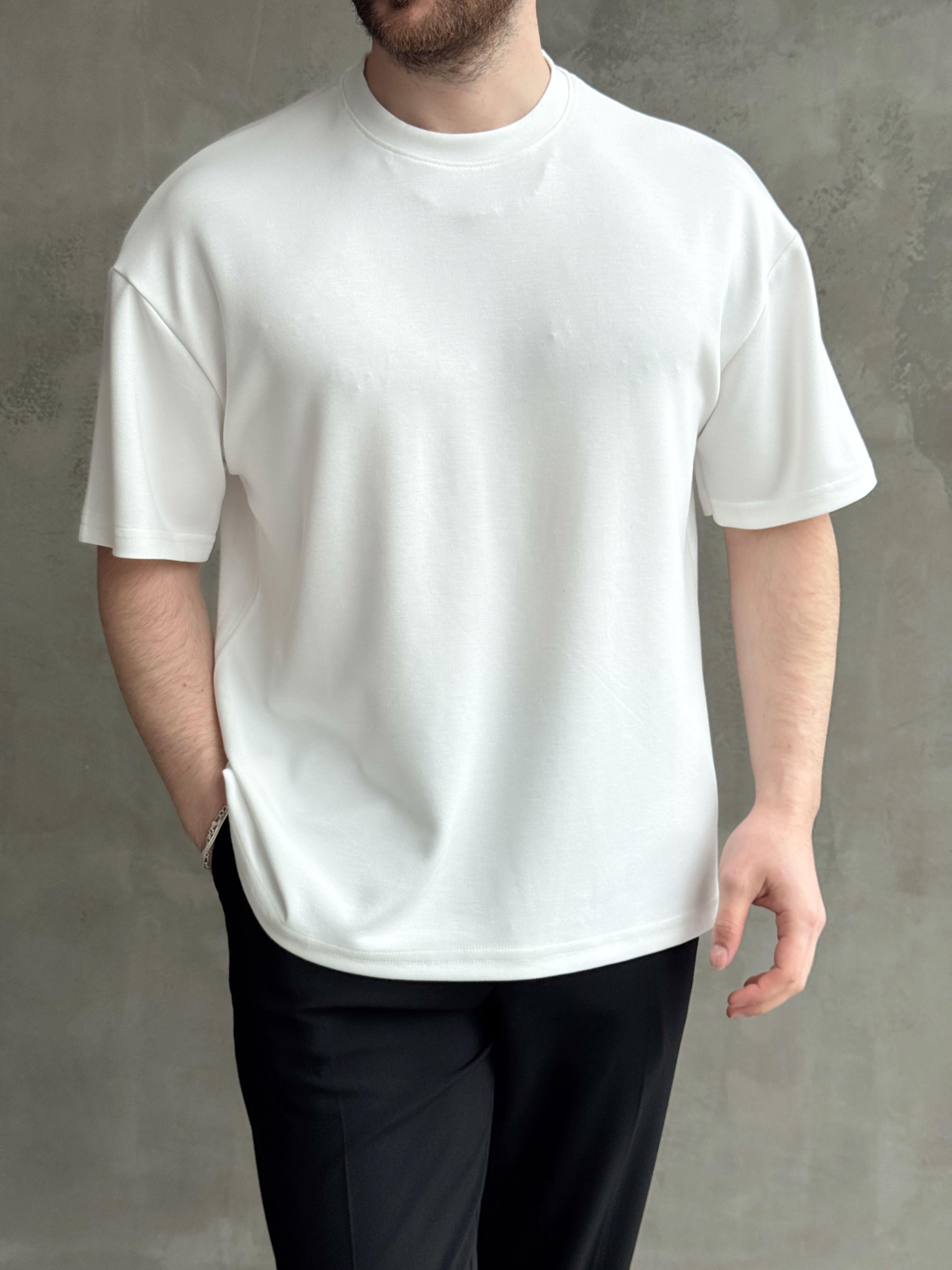 Erkek Premium Kalite Respect Model Bisiklet Yaka Düz Model Oysh Kumaş T-Shirt-Beyaz(E1693)Ketench