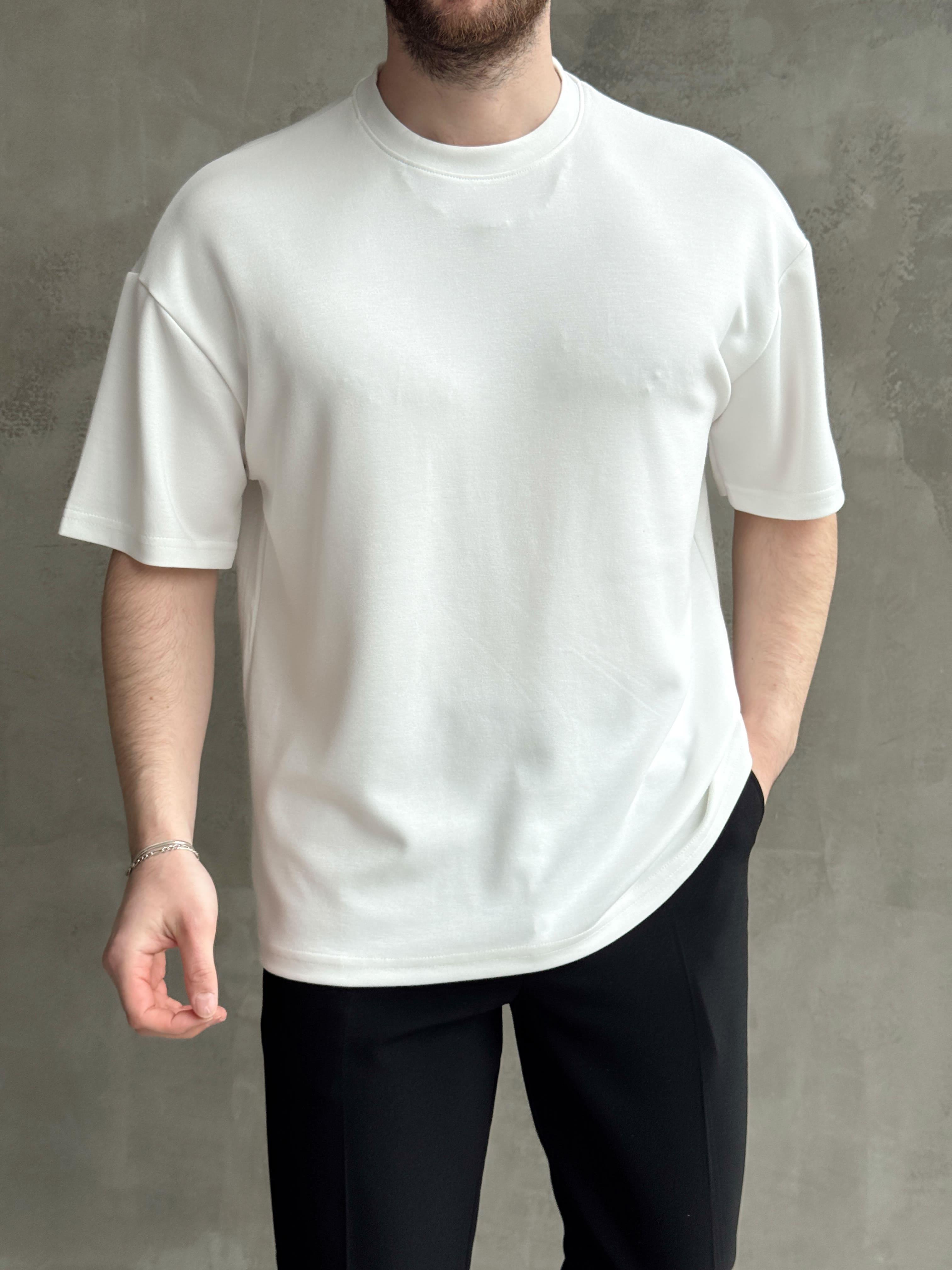 Erkek Premium Kalite Respect Model Bisiklet Yaka Düz Model Oysh Kumaş T-Shirt-Beyaz(E1693)Ketench