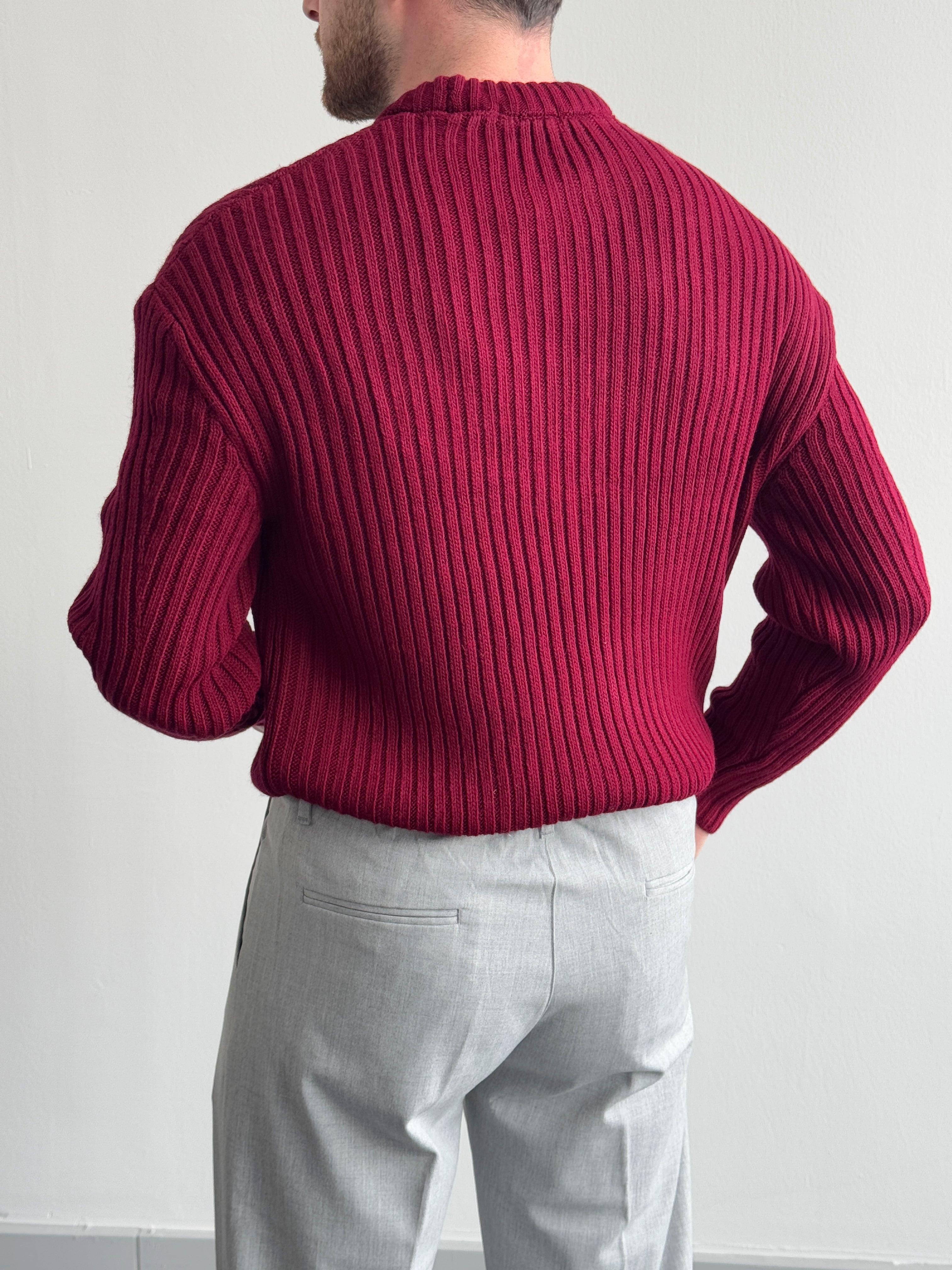 Erkek Premium Kalite Selanik Örgüsü Bisiklet Yaka Oversize Triko Kazak-Bordo(E1201)Ketench
