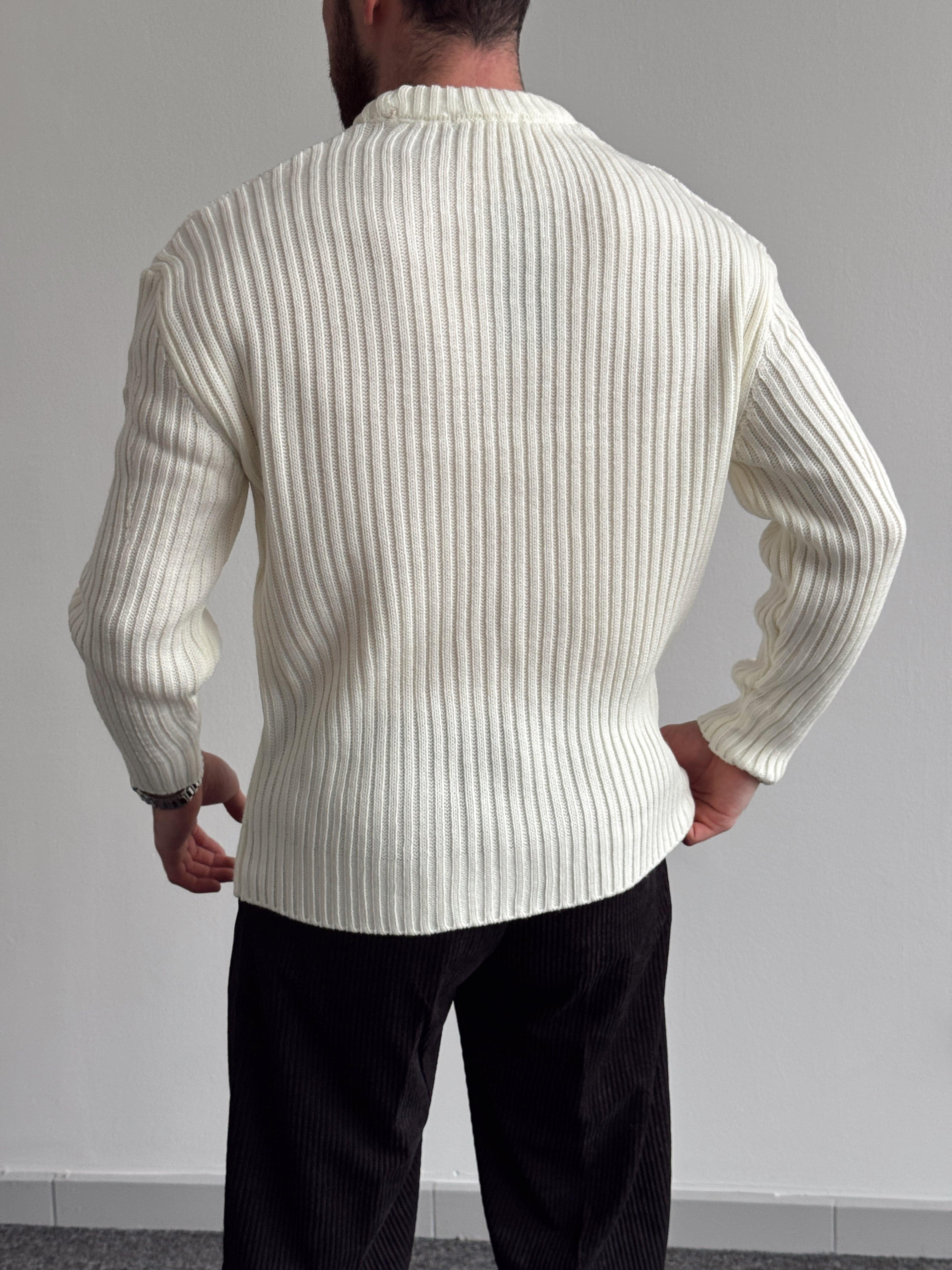 Erkek Premium Kalite Selanik Örgüsü Bisiklet Yaka Oversize Triko Kazak-Ekru(E1201)Ketench