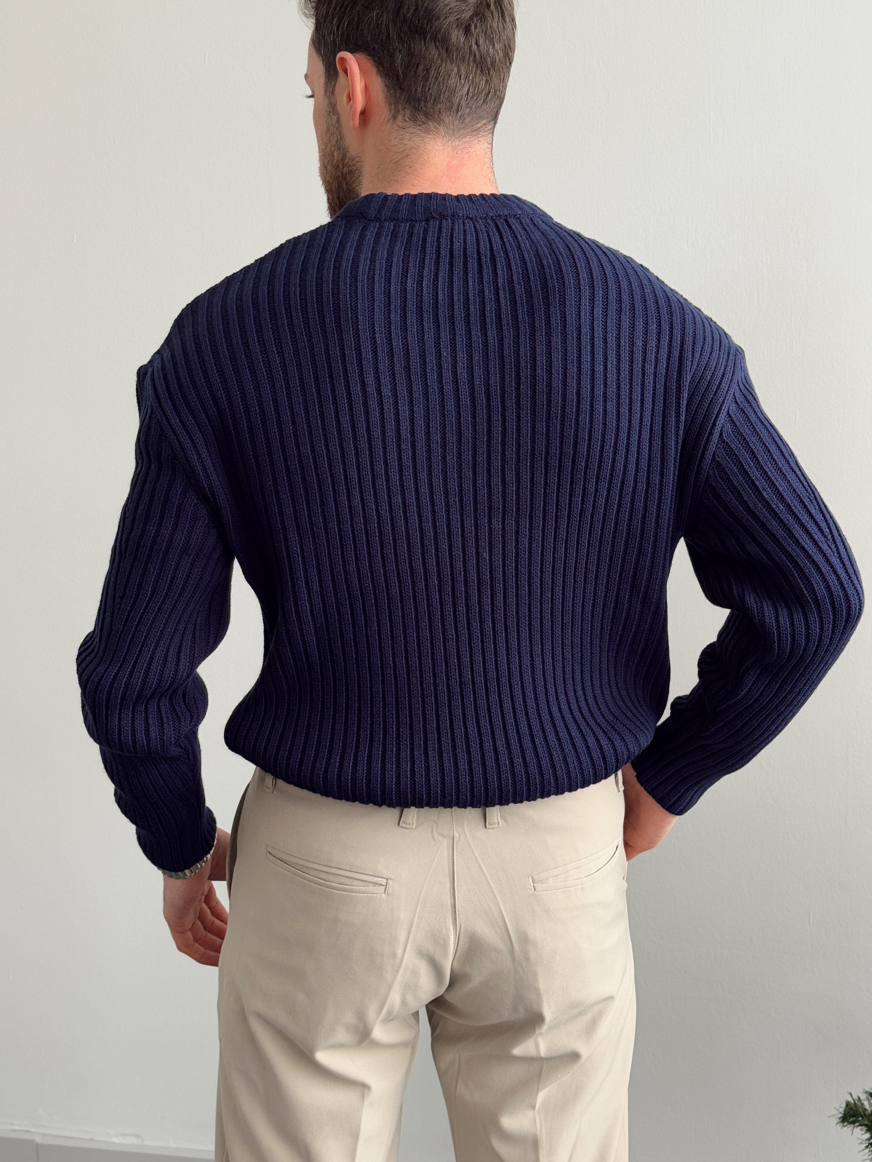 Erkek Premium Kalite Selanik Örgüsü Bisiklet Yaka Oversize Triko Kazak-Lacivert(E1201)Ketench