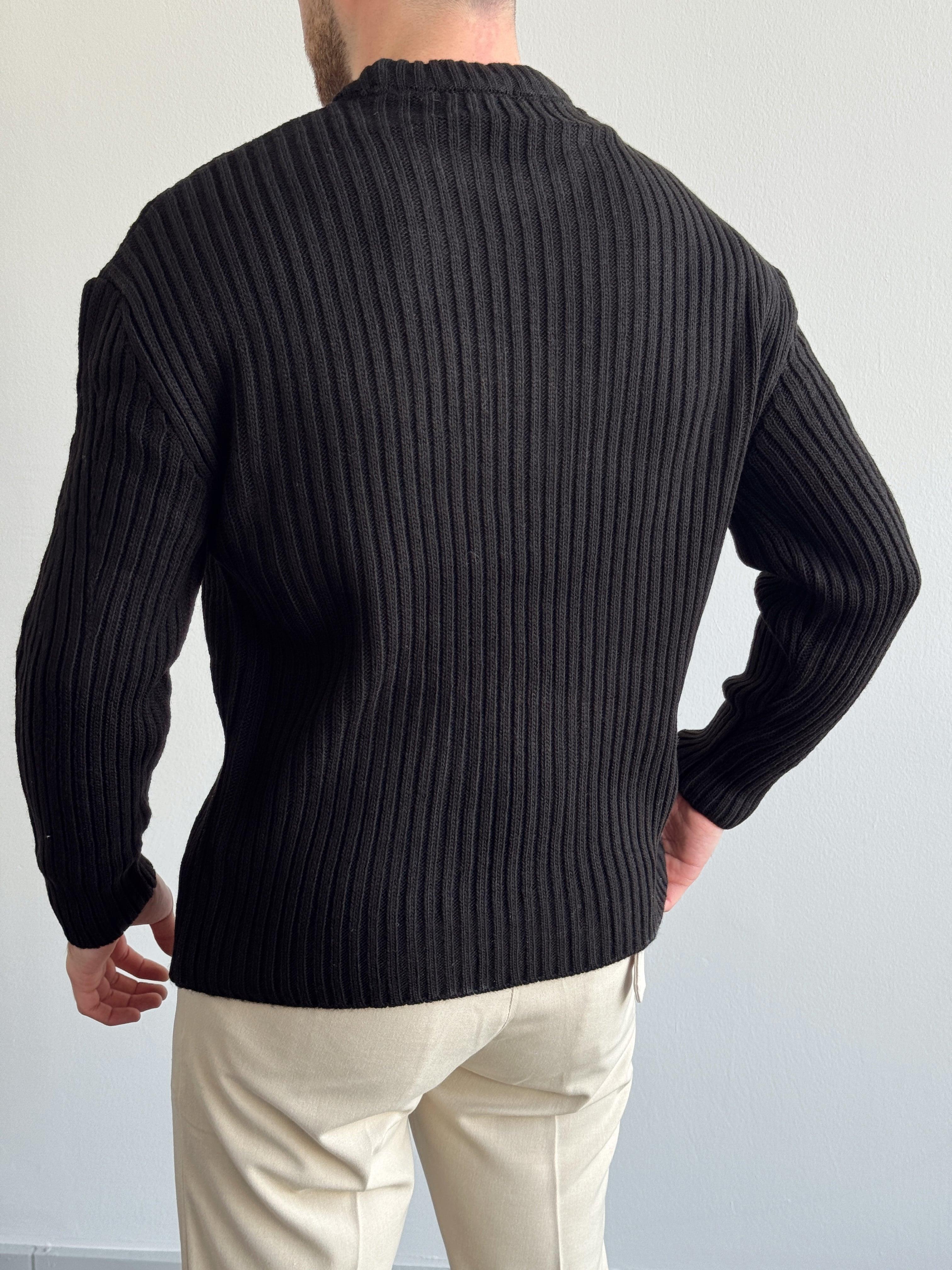Erkek Premium Kalite Selanik Örgüsü Bisiklet Yaka Oversize Triko Kazak-Siyah(E1201)Ketench