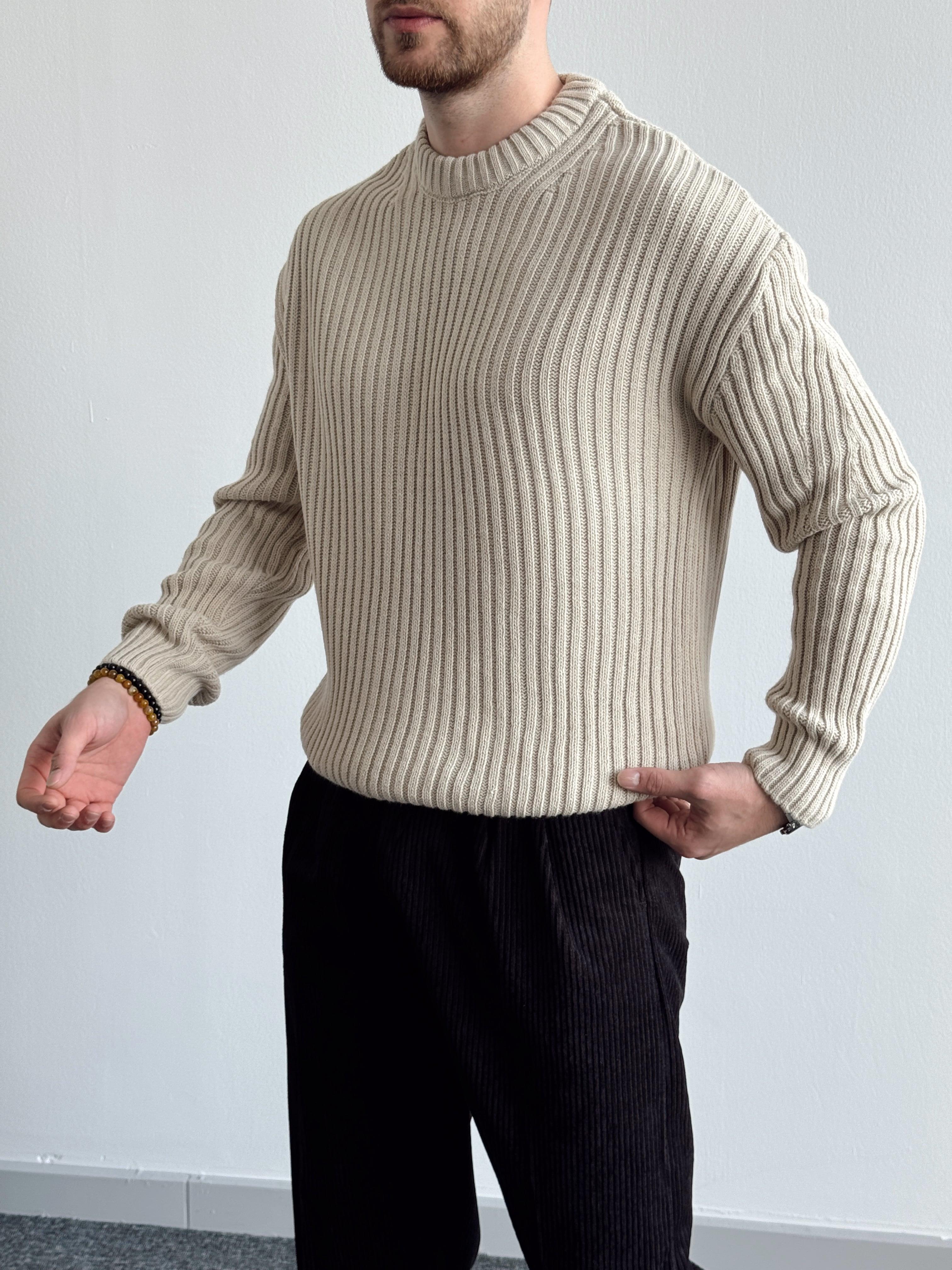 Erkek Premium Kalite Selanik Örgüsü Bisiklet Yaka Oversize Triko Kazak-Taş(E1201)Ketench