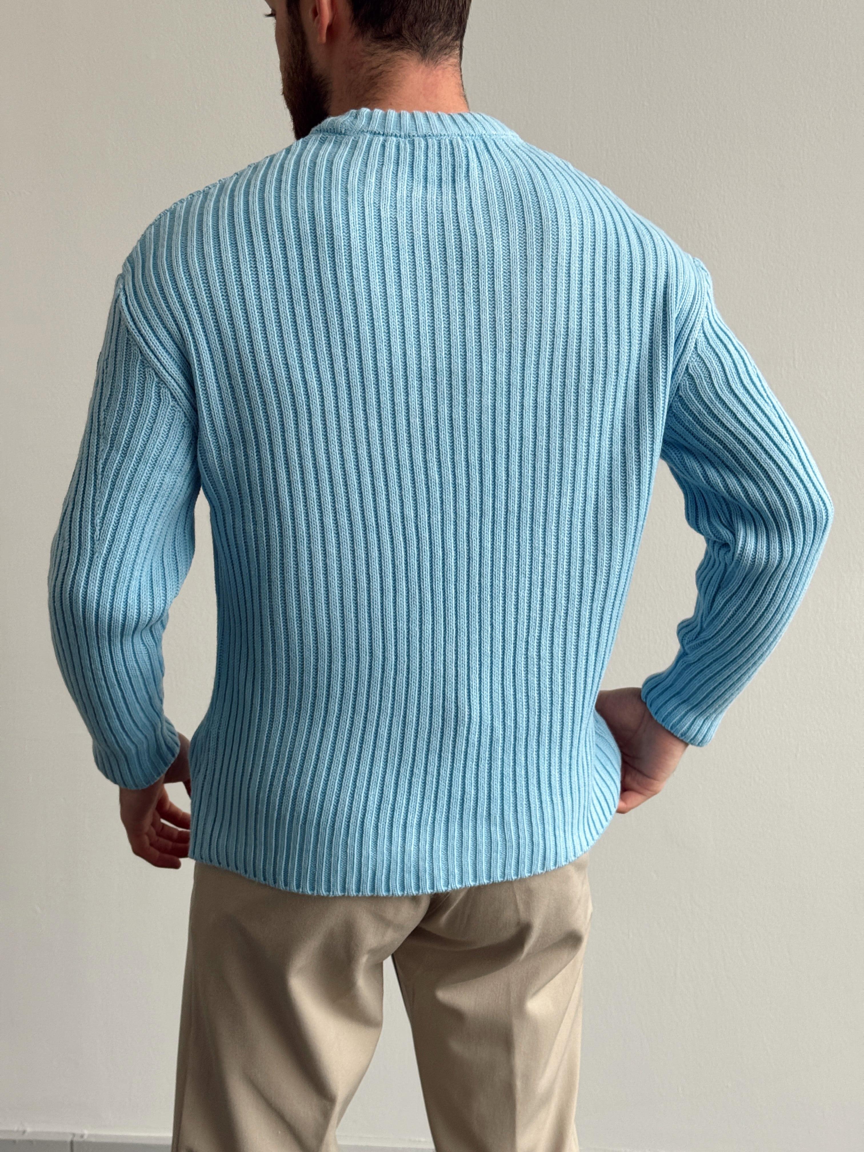 Erkek Premium Kalite Selanik Örgüsü Bisiklet Yaka Oversize Triko Kazak-Bebe Mavi(E1201)Ketench