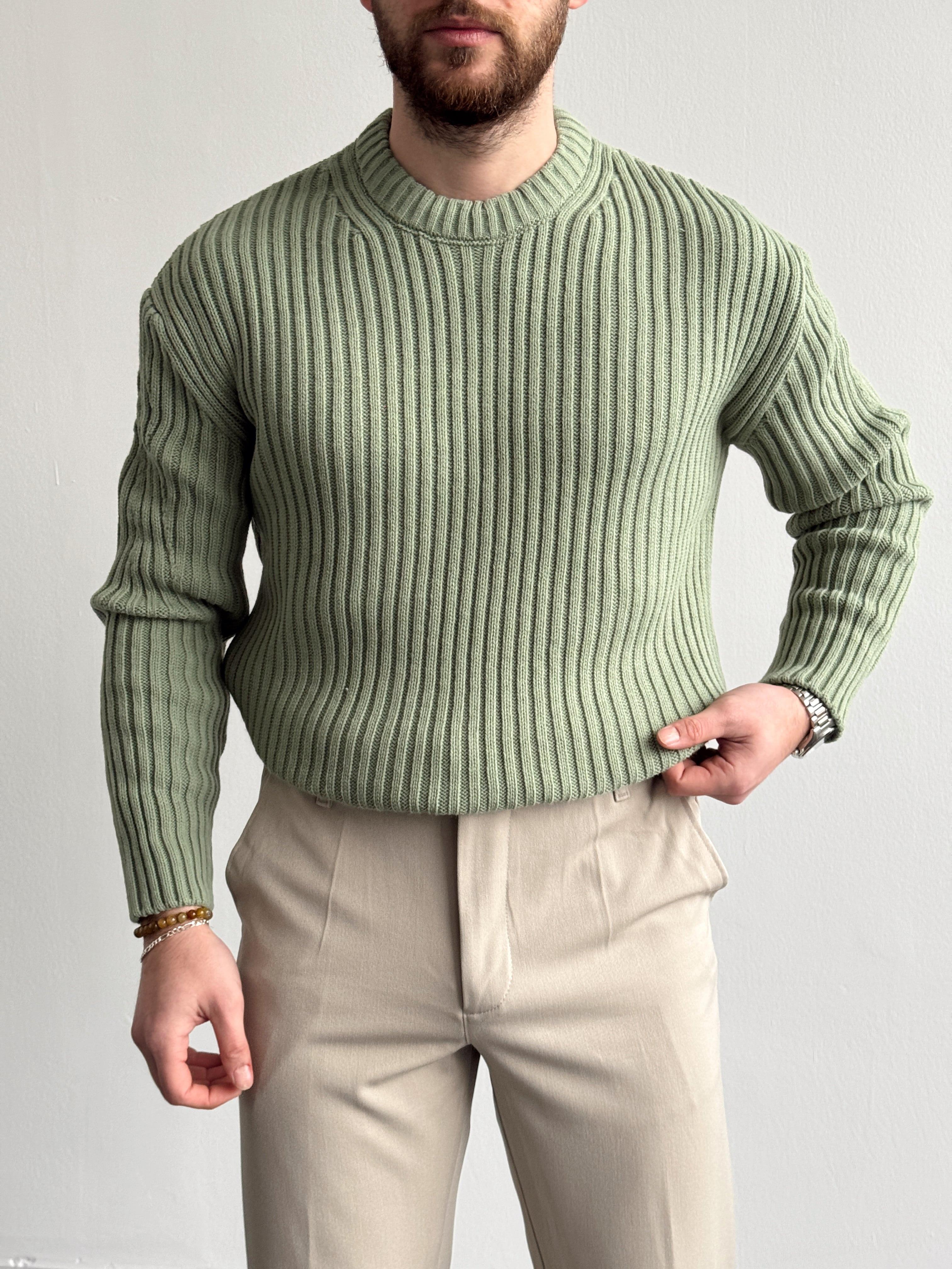 Erkek Premium Kalite Selanik Örgüsü Bisiklet Yaka Oversize Triko Kazak-Mint(E1201)Ketench
