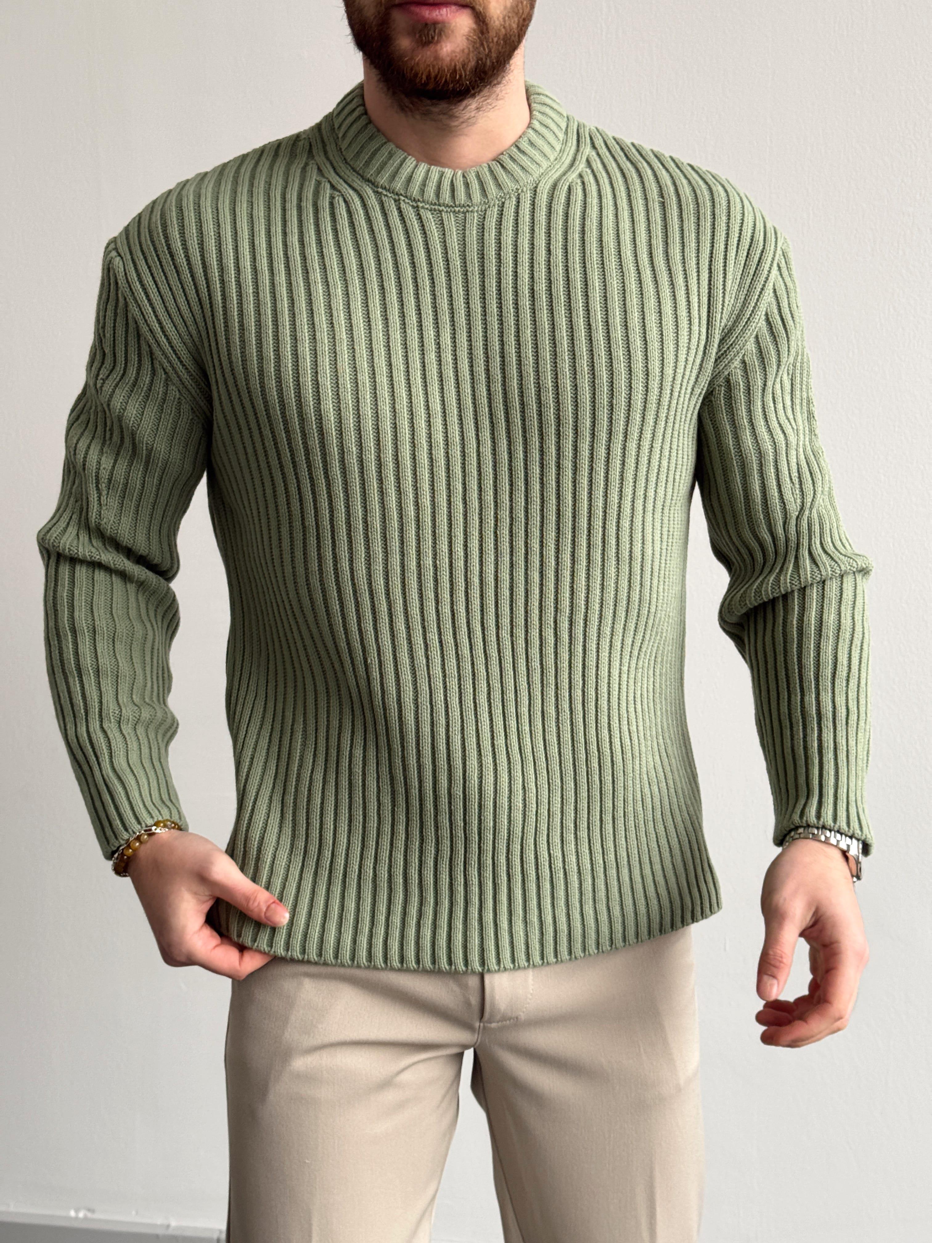 Erkek Premium Kalite Selanik Örgüsü Bisiklet Yaka Oversize Triko Kazak-Mint(E1201)Ketench