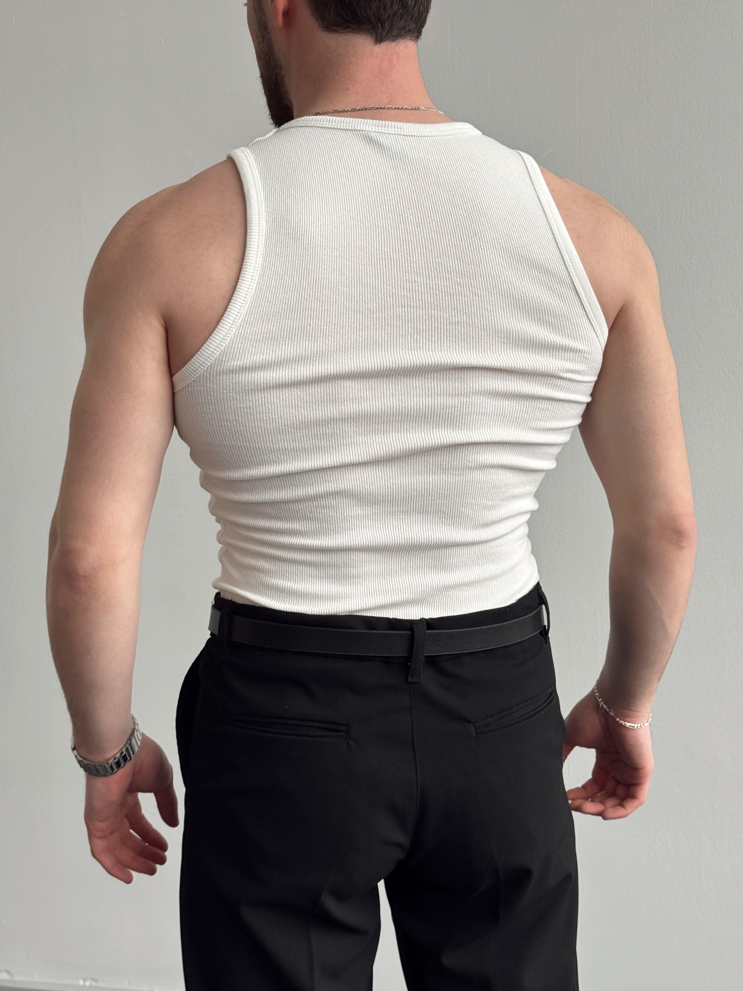 Erkek Premium Kalite Slim Fit Fitilli Atlet-Beyaz(E1331)Ketench