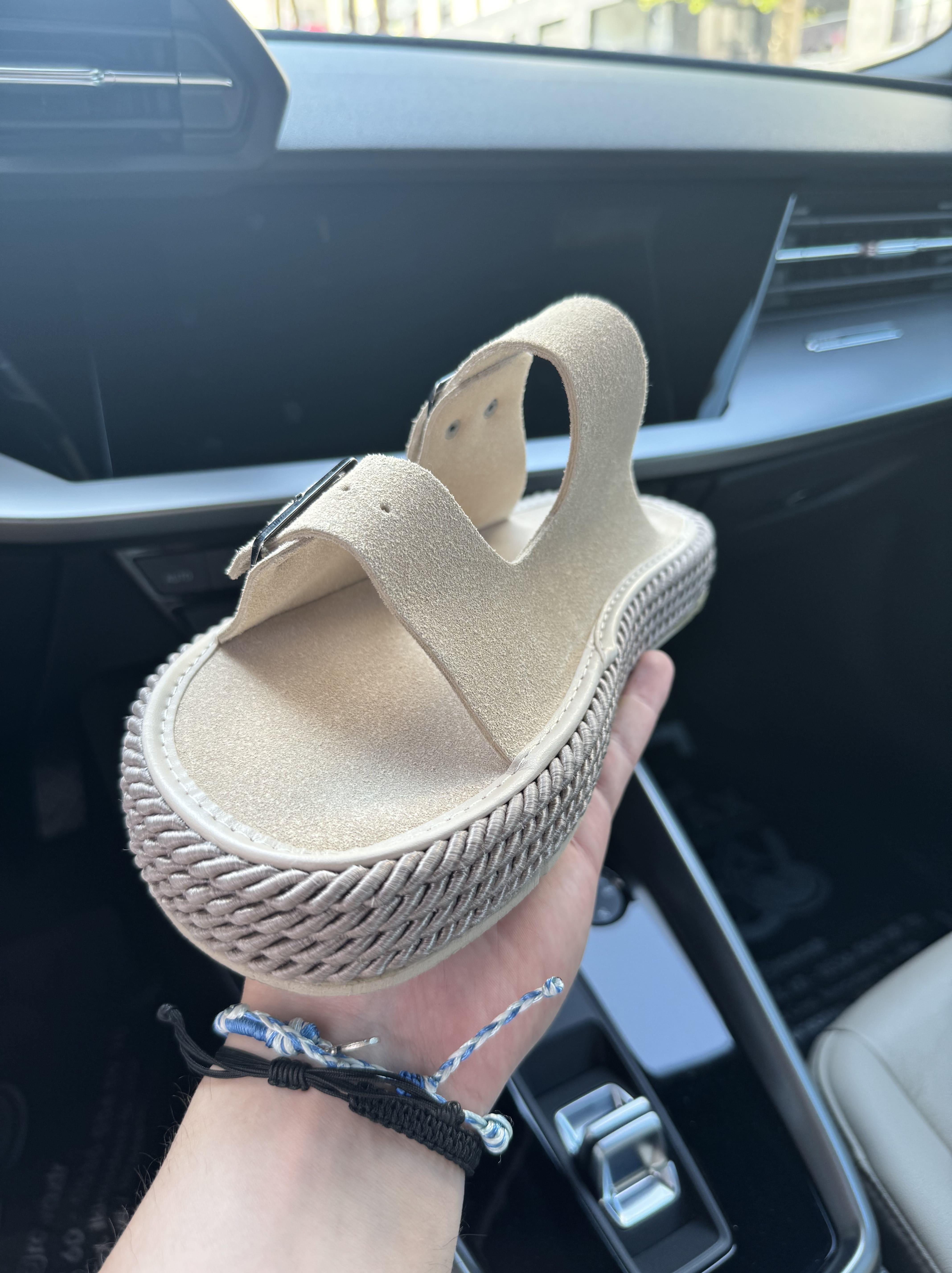 Erkek Premium Kalite Süet Deri Double Strap Leather Sandalet-Krem(E1358)Ketench