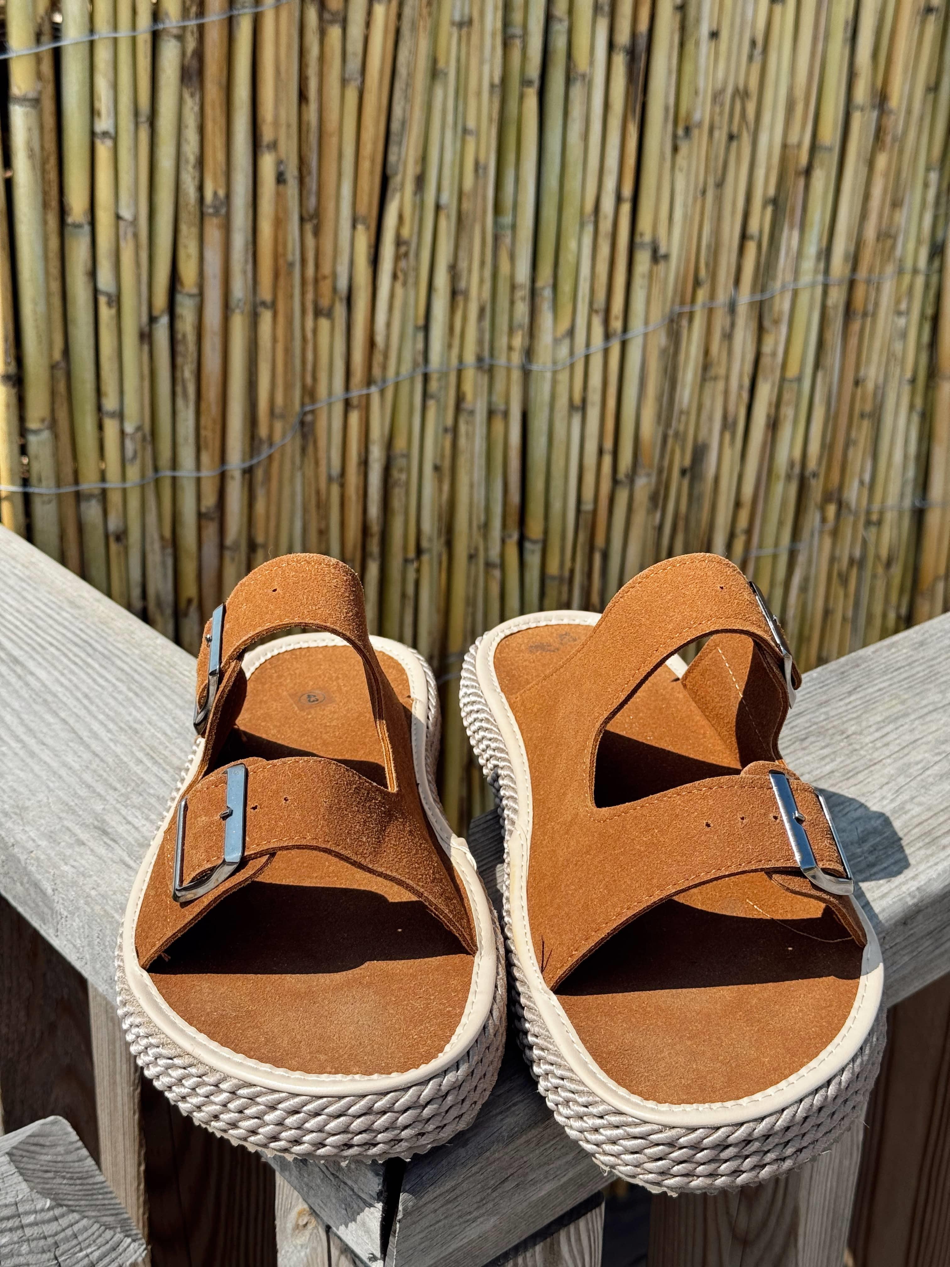 Erkek Premium Kalite Süet Deri Double Strap Leather Sandalet-Taba(E1358)Ketench