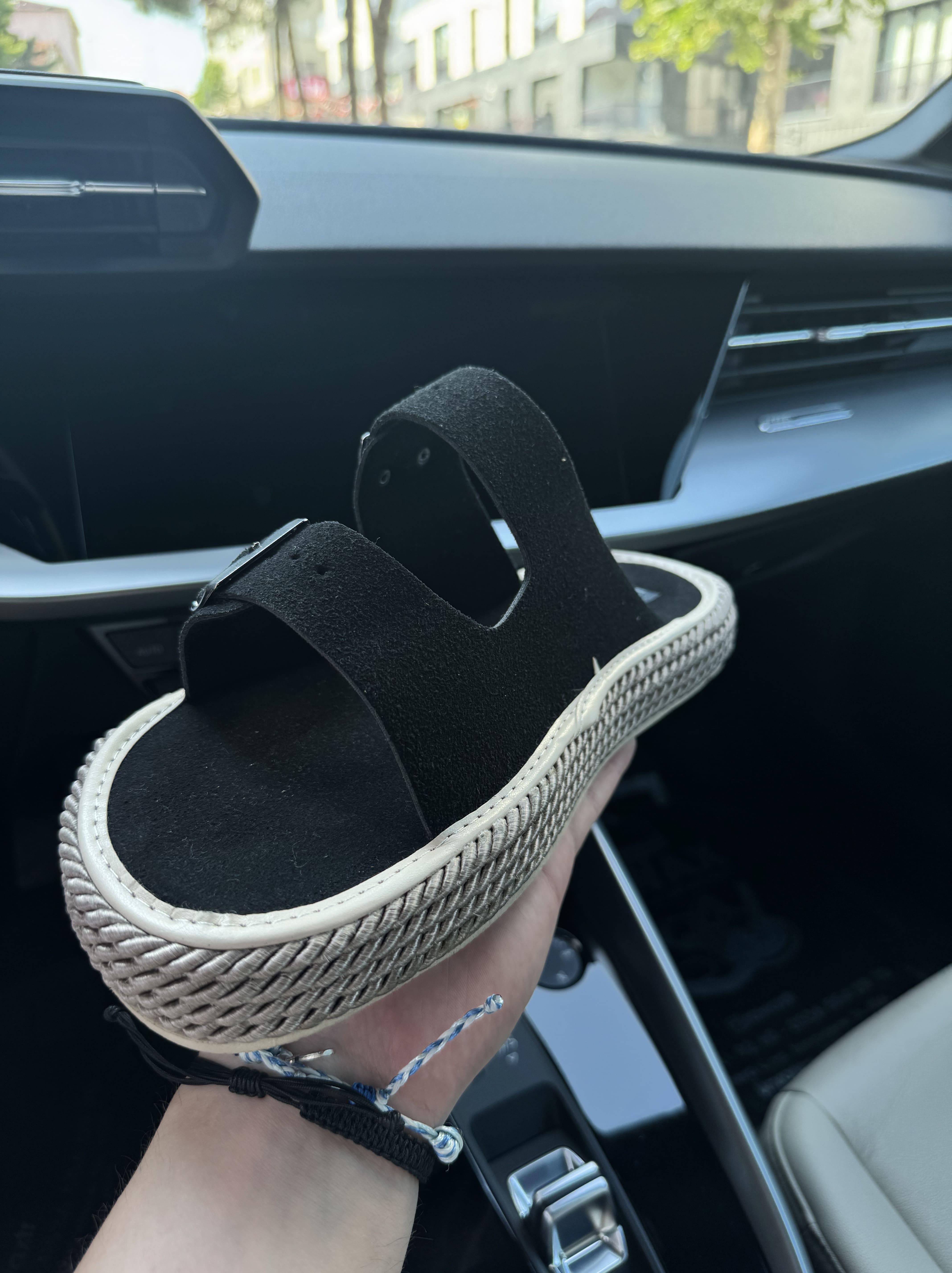 Erkek Premium Kalite Süet Deri Double Strap Leather Sandalet-Siyah(E1358)Ketench