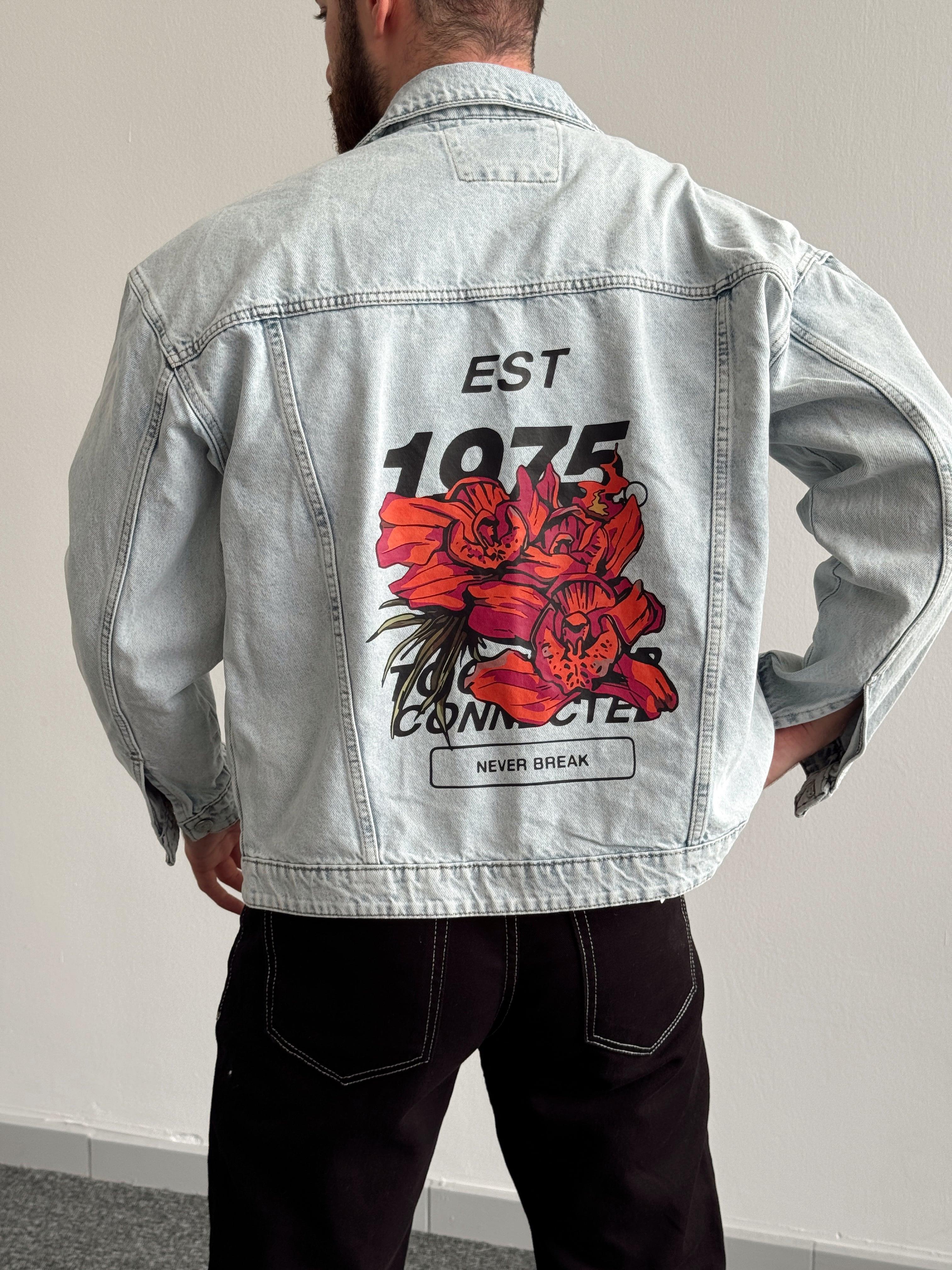 Erkek Premium Overize Never Break Sırt Baskılı Kot Denim Ceket-Kar Yıkama(E1119)Ketench