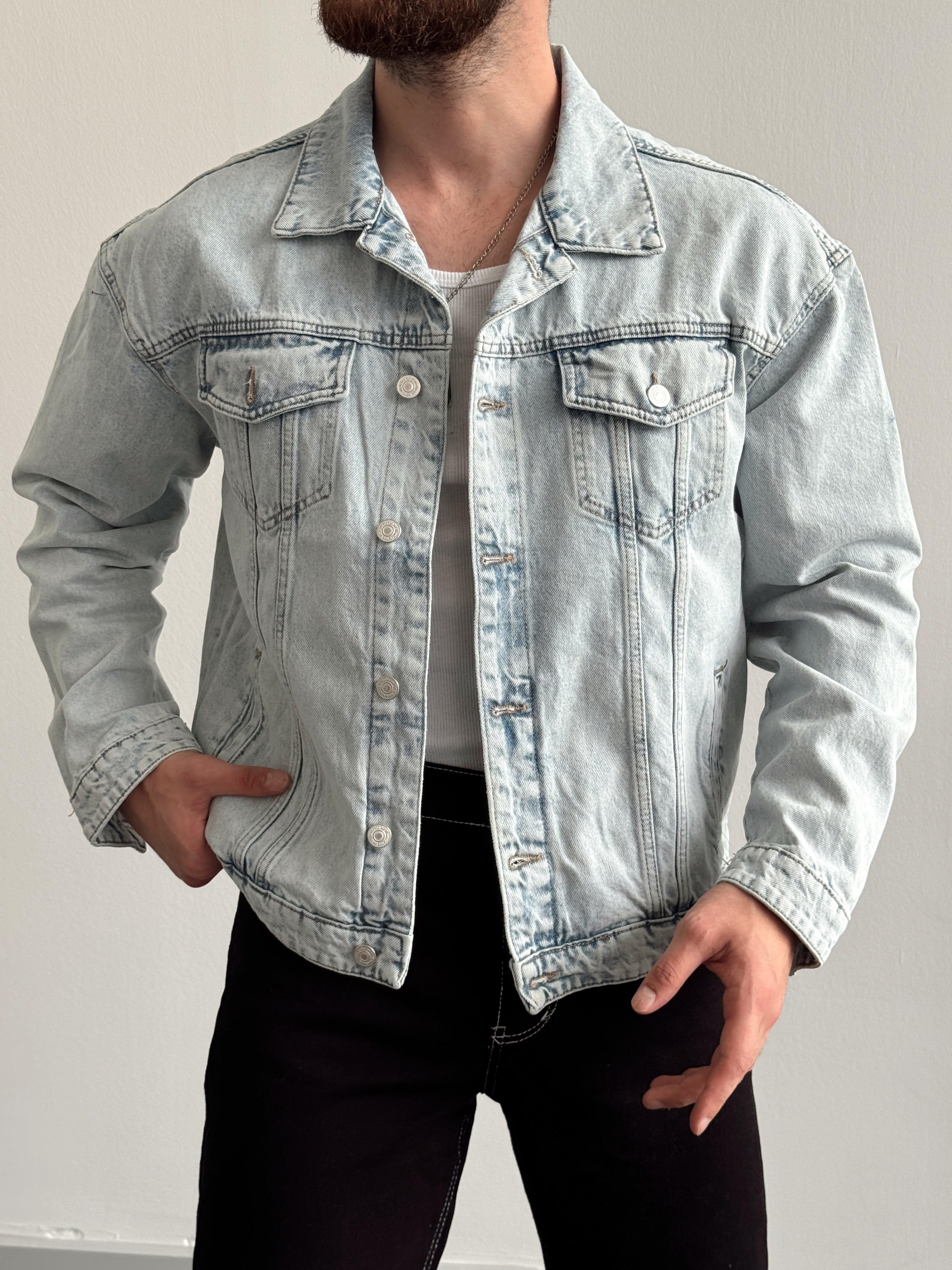 Erkek Premium Overize Never Break Sırt Baskılı Kot Denim Ceket-Kar Yıkama(E1119)Ketench