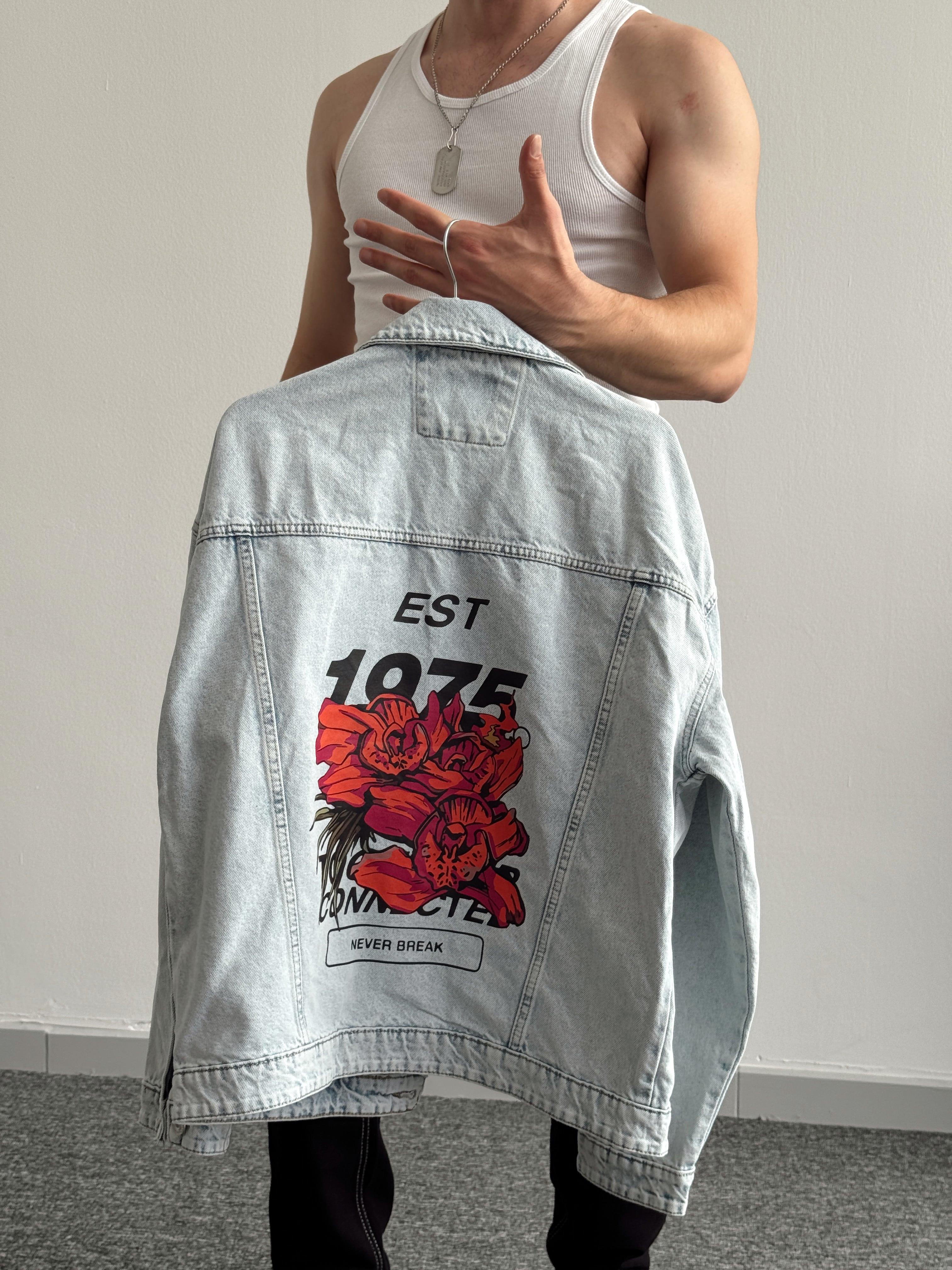 Erkek Premium Overize Never Break Sırt Baskılı Kot Denim Ceket-Kar Yıkama(E1119)Ketench