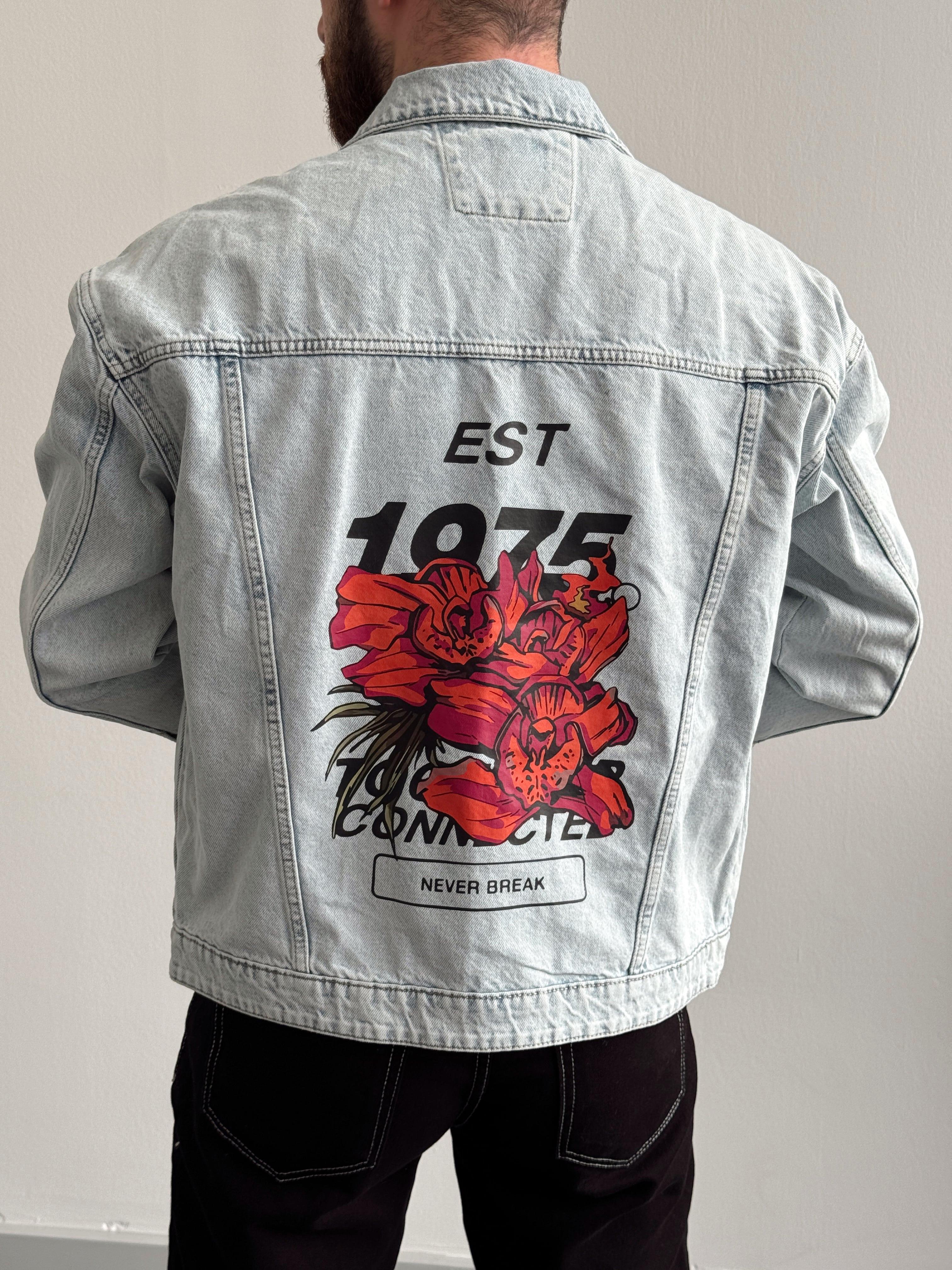 Erkek Premium Overize Never Break Sırt Baskılı Kot Denim Ceket-Kar Yıkama(E1119)Ketench