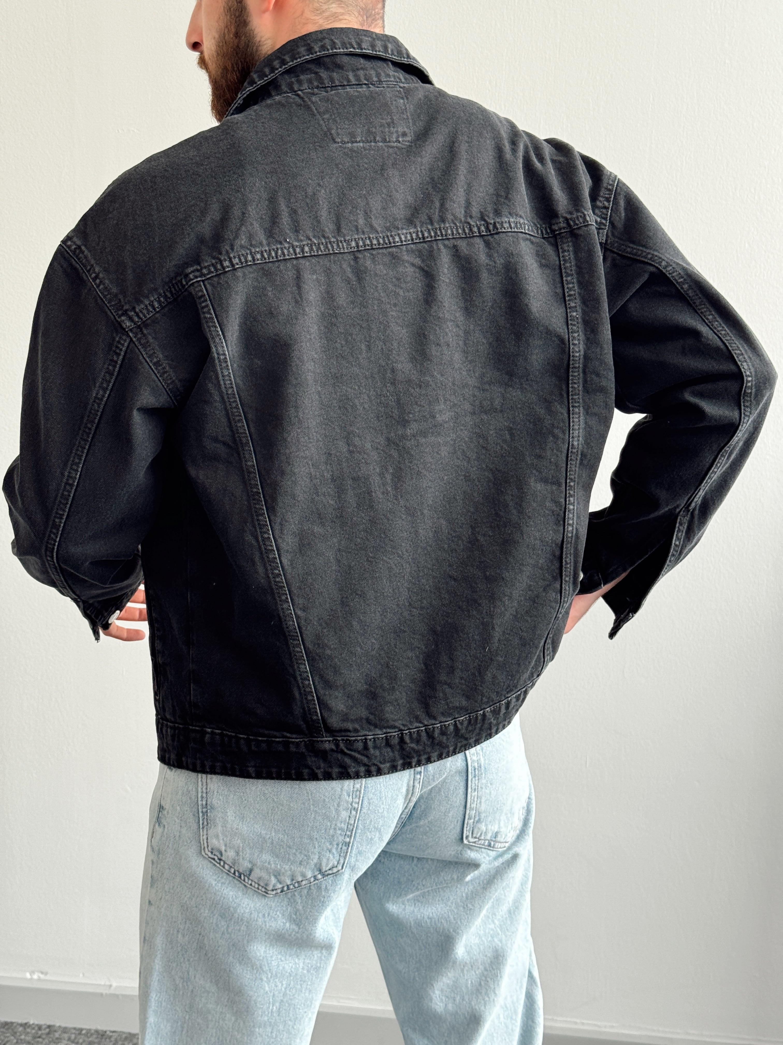 Erkek Premium Oversize Cep Kapak Detaylı Kot Denim Ceket-Siyah(E1118)Ketench