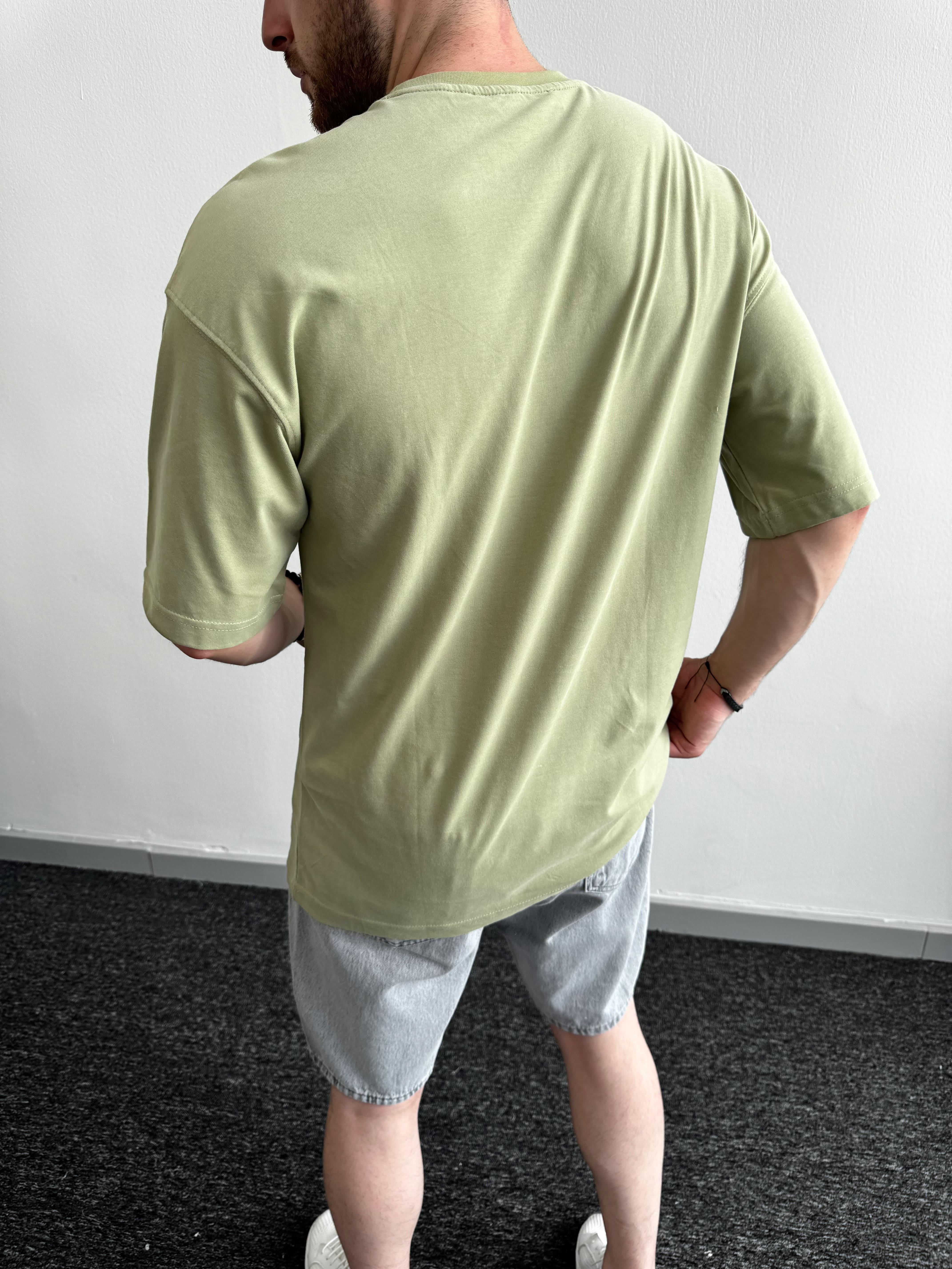 Erkek Premium Pamuklu Düz Oversize T-Shirt-Haki(E1090)Ketench