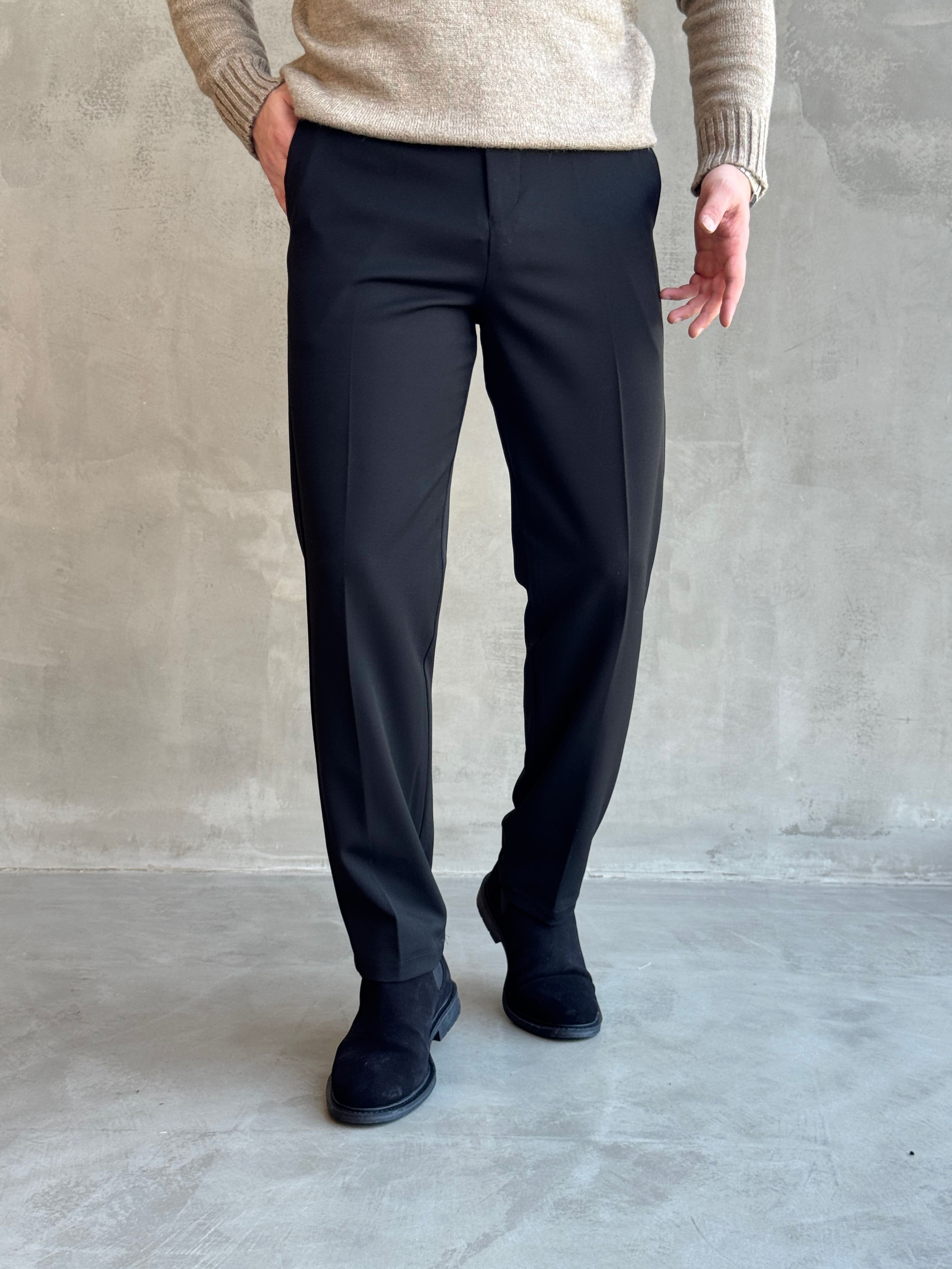 Erkek Premium Yüksek Kalite Beli Ekstra Lastikli Düğme ve Kopça Detaylı Regular Kalıp Kışlık Gabardin Kumaş Pantolon-Siyah(E1869)Ketench