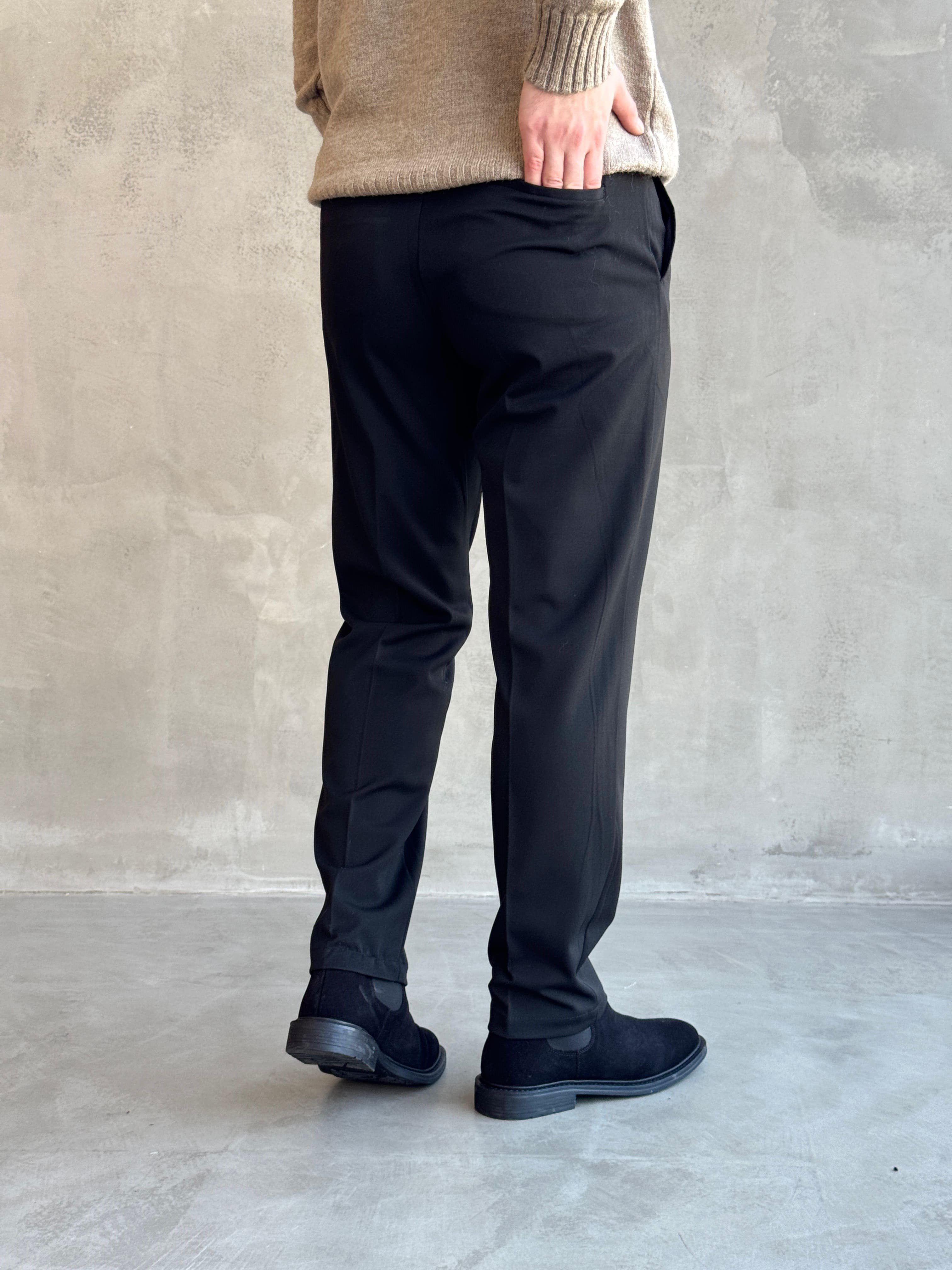 Erkek Premium Yüksek Kalite Beli Ekstra Lastikli Düğme ve Kopça Detaylı Regular Kalıp Kışlık Gabardin Kumaş Pantolon-Siyah(E1869)Ketench