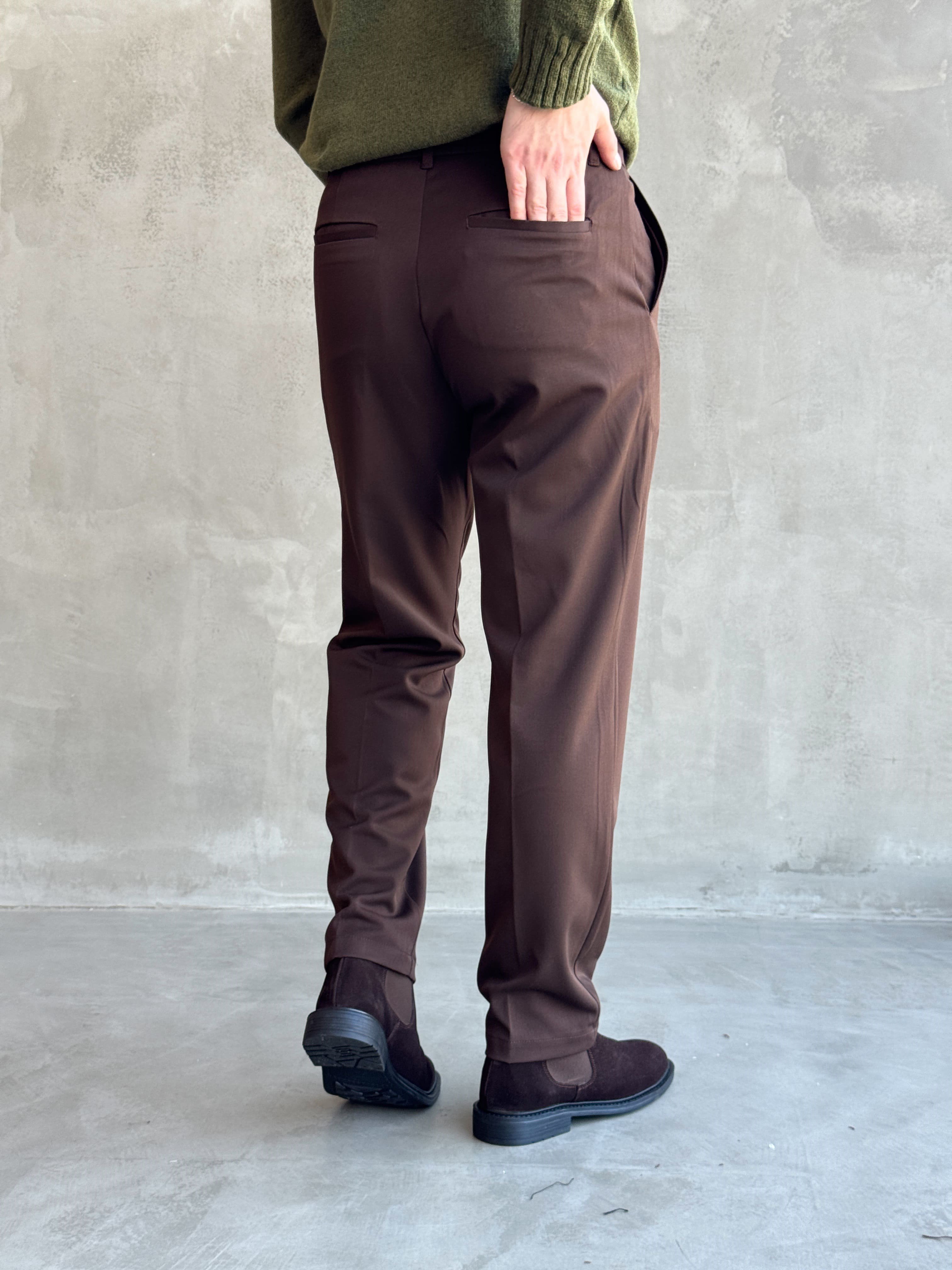 Erkek Premium Yüksek Kalite Beli Ekstra Lastikli Düğme ve Kopça Detaylı Regular Kalıp Kışlık Gabardin Kumaş Pantolon-Kahverengi(E1869)Ketench