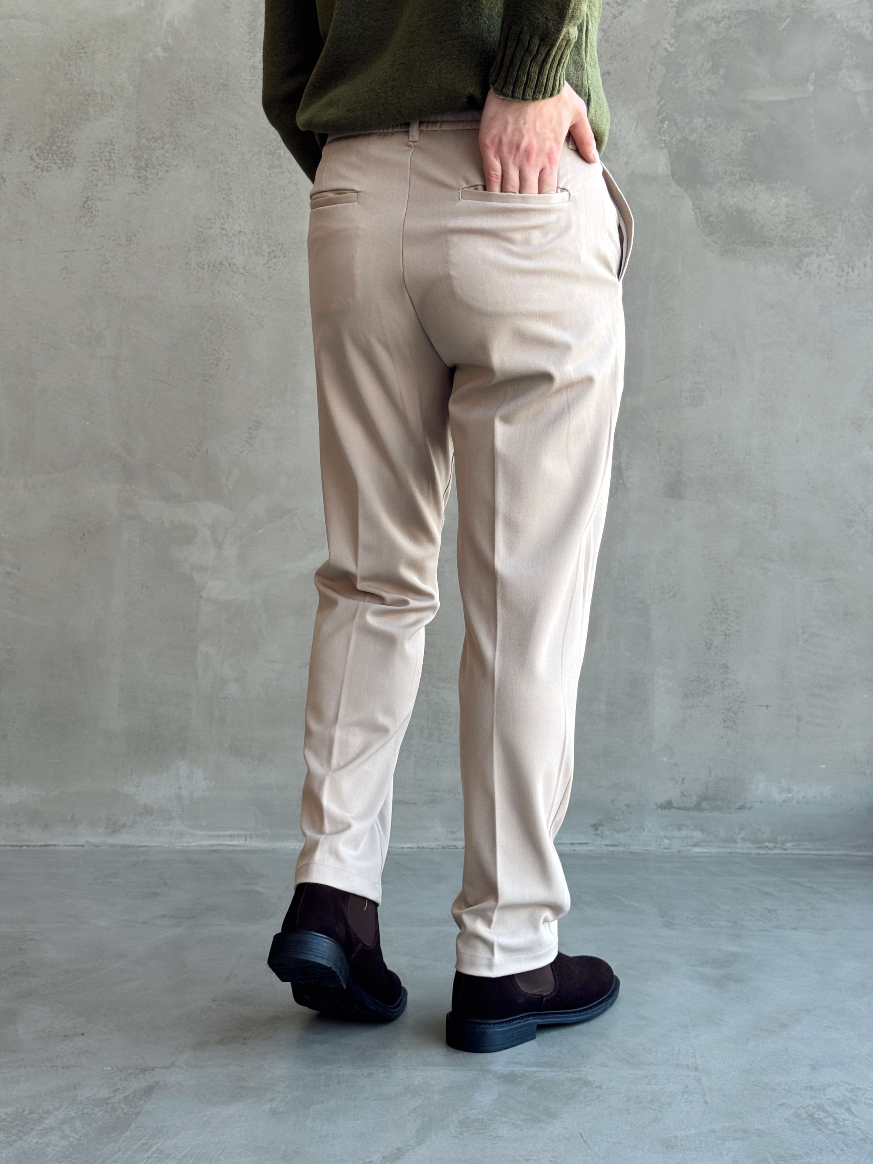 Erkek Premium Yüksek Kalite Beli Ekstra Lastikli Düğme ve Kopça Detaylı Regular Kalıp Kışlık Gabardin Kumaş Pantolon-Bej(E1869)Ketench
