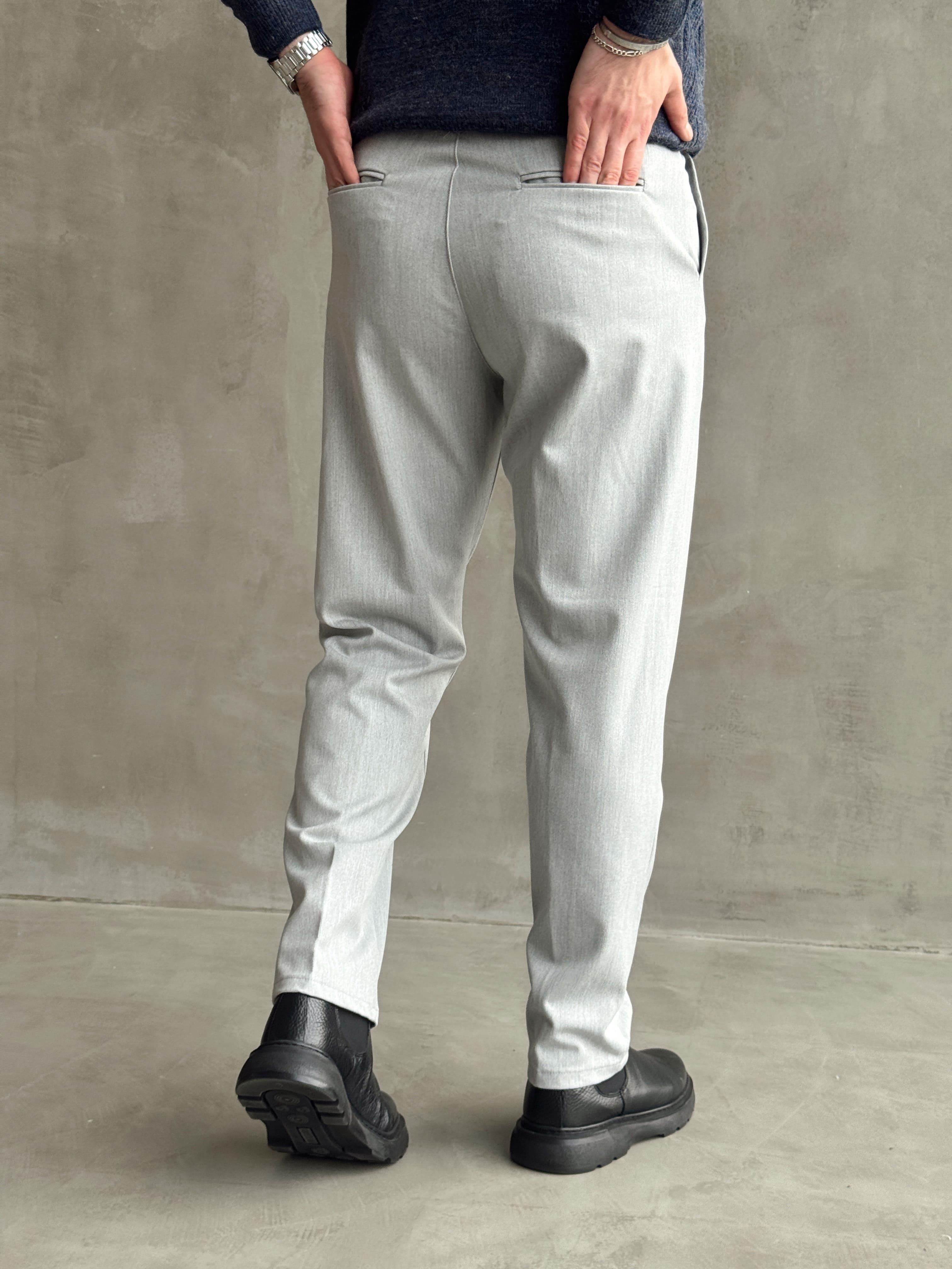 Erkek Premium Yüksek Kalite Beli Lastikli Düğme Ve Kopça Detaylı Regular Kalıp Kışlık Gabardin Kumaş Pantolon-Gri(E1521)Ketench