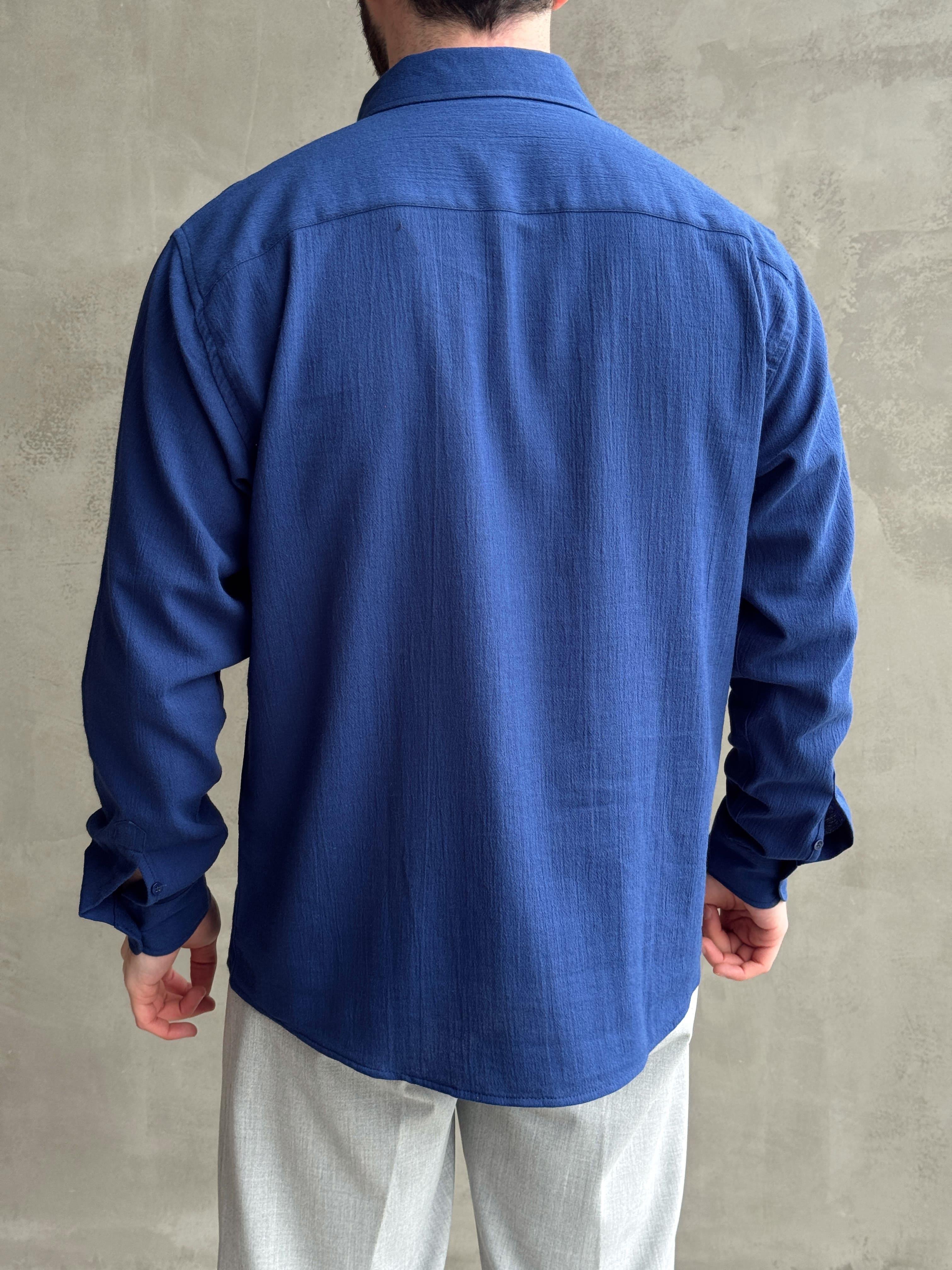 Erkek Premium Yüksek Kalite Oversize Kalıp %100 Pamuk Kumaş Gömlek-Lacivert(E1664)Ketench