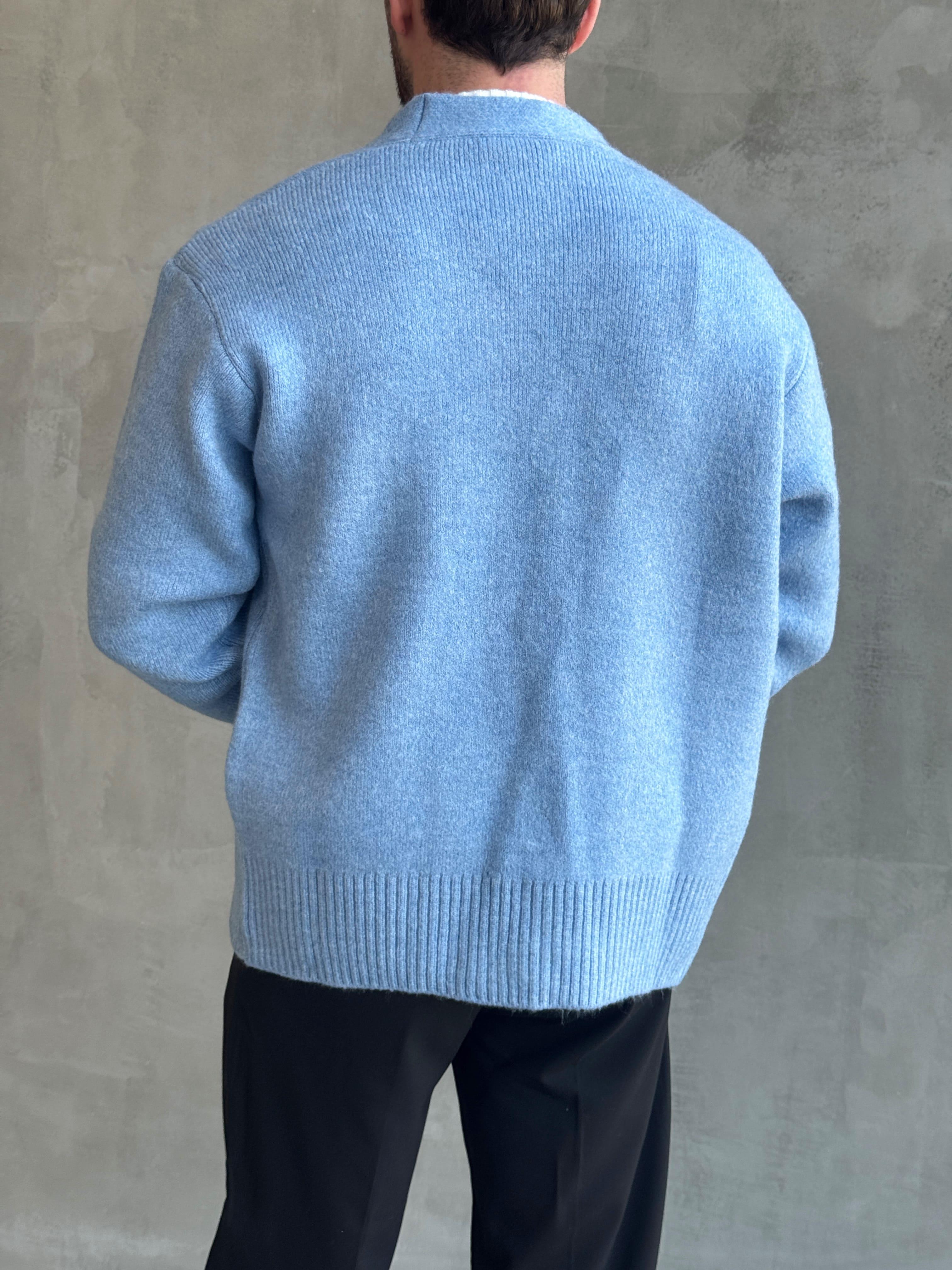Erkek Premium Yüksek Kalite Oversize Kalıp Düğme Detaylı V Yaka Triko Hırka-Bebe Mavi(E1479)Ketench