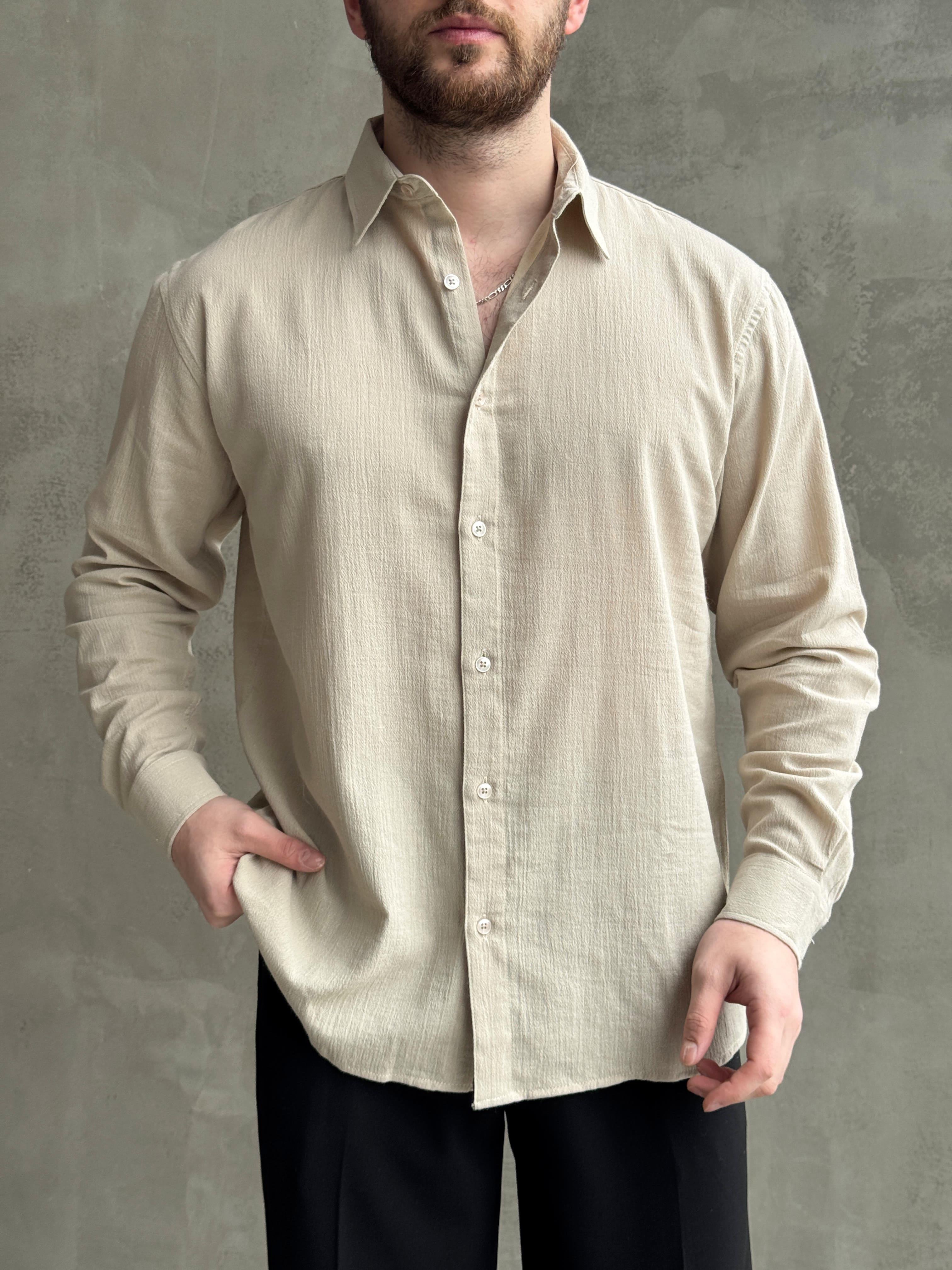 Erkek Premium Yüksek Kalite Oversize Kalıp %100 Pamuk Kumaş Gömlek-Vizon(E1664)Ketench