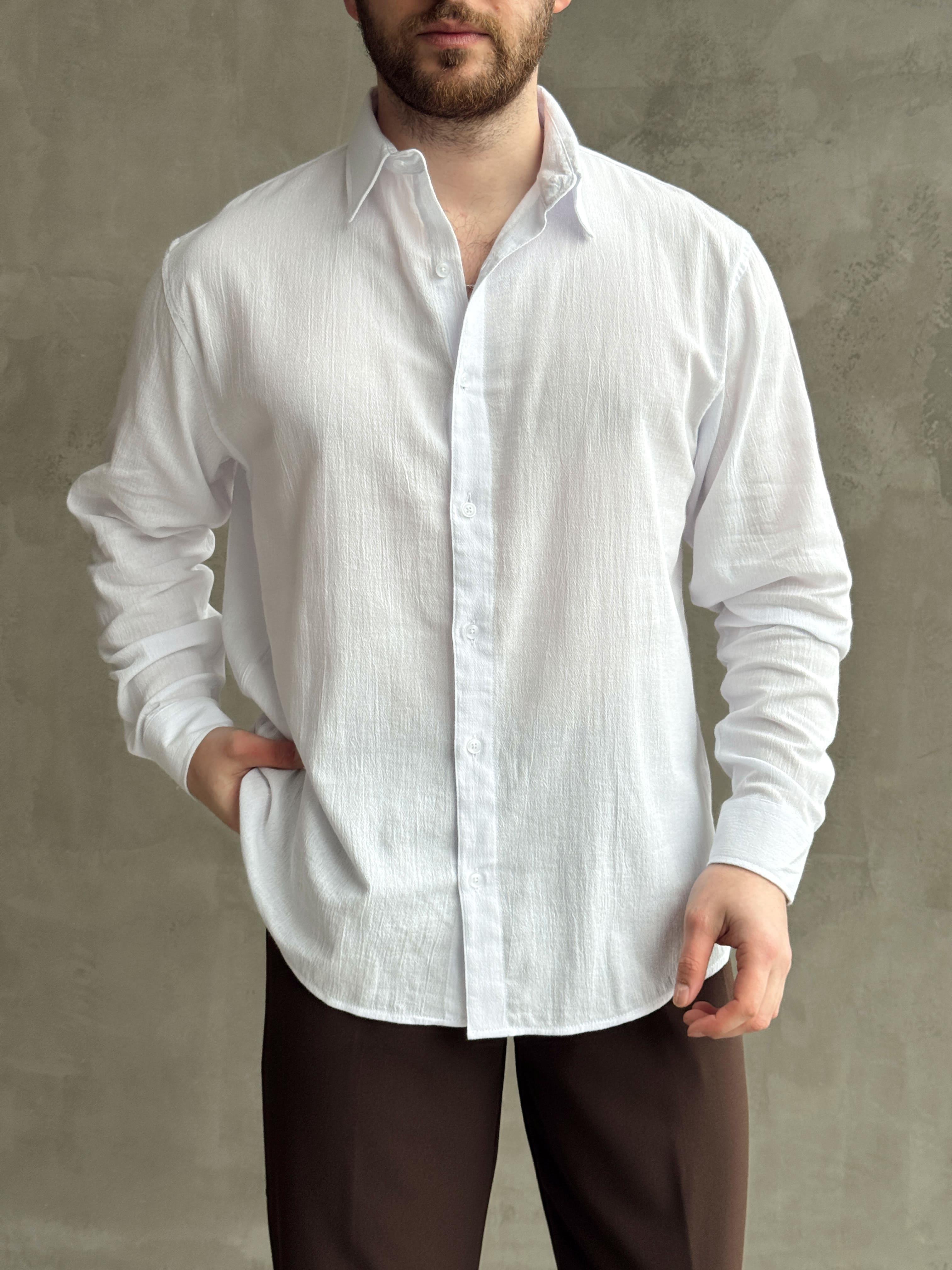 Erkek Premium Yüksek Kalite Oversize Kalıp %100 Pamuk Kumaş Gömlek-Beyaz(E1664)Ketench