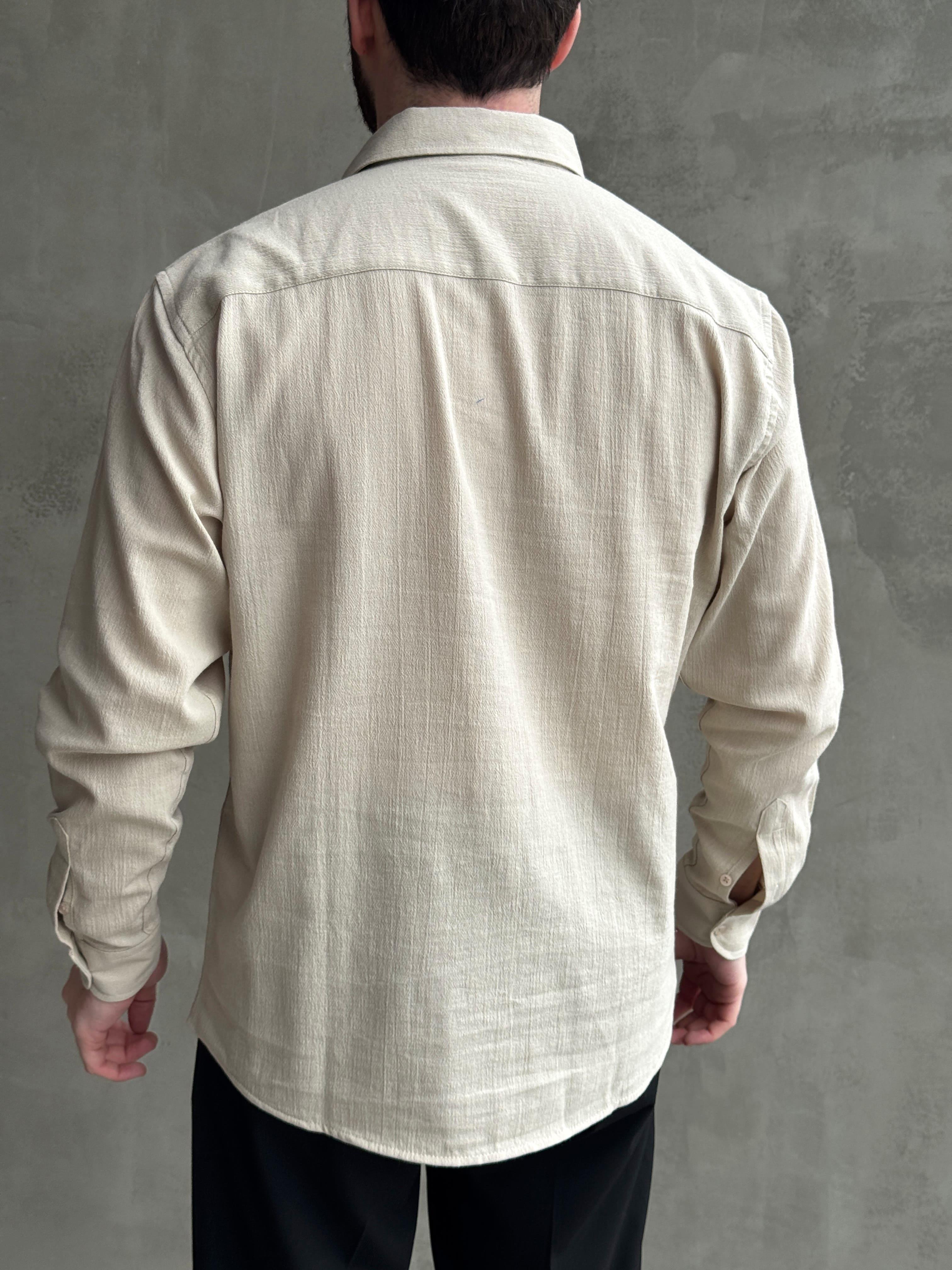 Erkek Premium Yüksek Kalite Oversize Kalıp %100 Pamuk Kumaş Gömlek-Vizon(E1664)Ketench