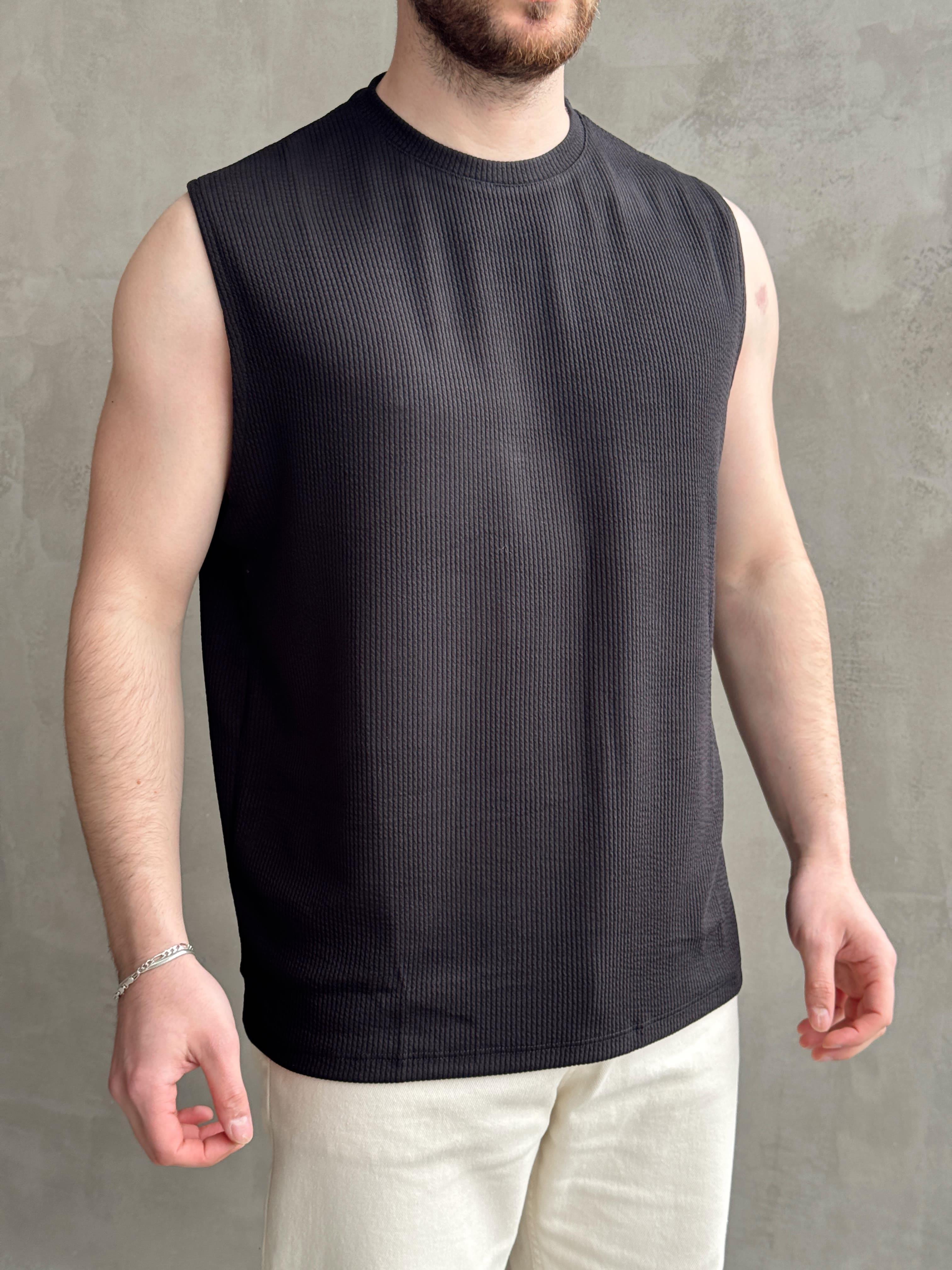 Erkek Premium Yüksek Kalite Oversize Kalıp Bisiklet Yaka Fitilli T-Shirt-Siyah(E1665)Ketench