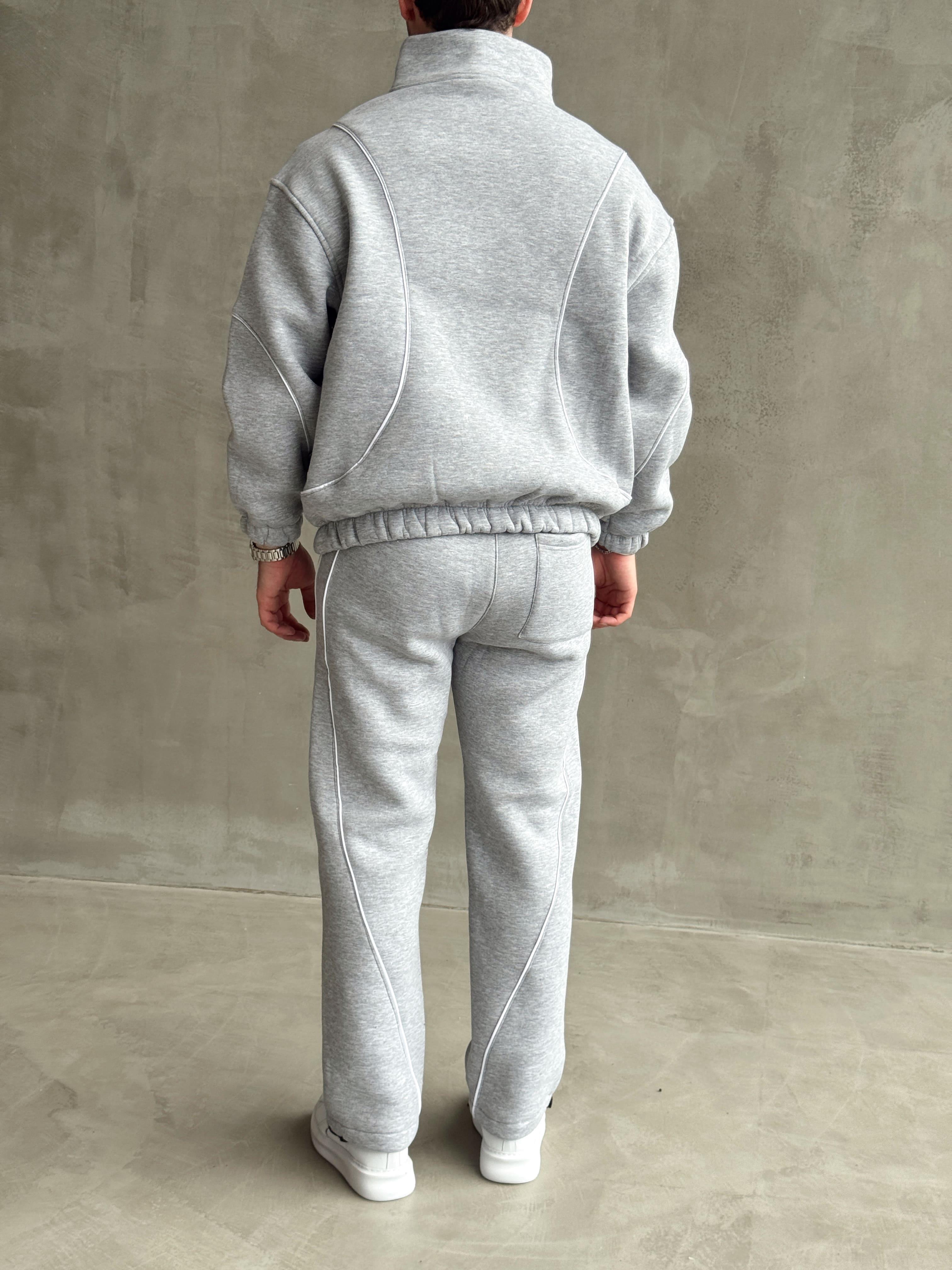 Erkek Premium Yüksek Kalite Oversize Kalıp Şardonlu Lastik Ribana 3 İplik Sweat Eşofman Takım-Gri(E1474)Ketench
