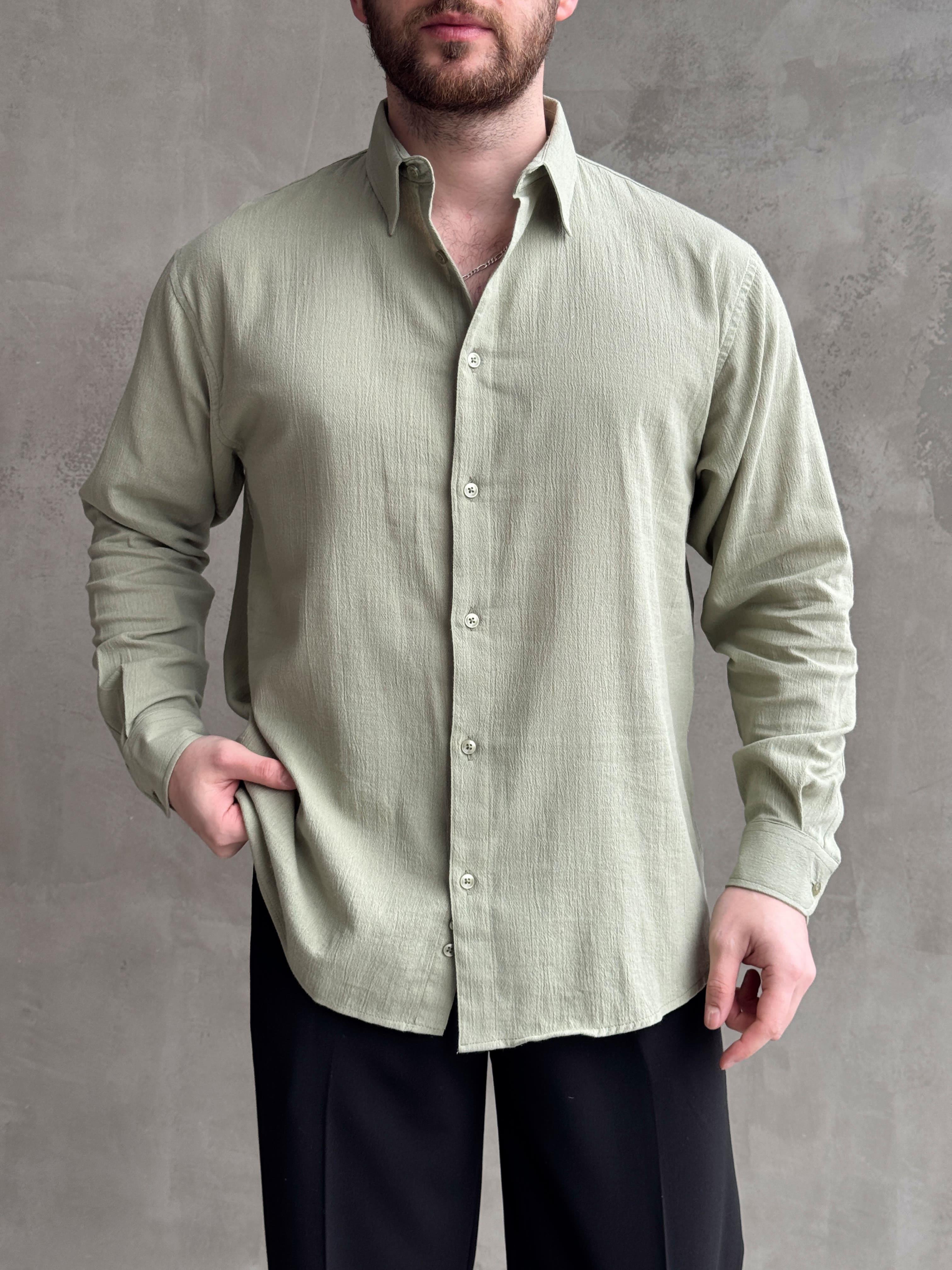 Erkek Premium Yüksek Kalite Oversize Kalıp %100 Pamuk Kumaş Gömlek-Haki(E1664)Ketench