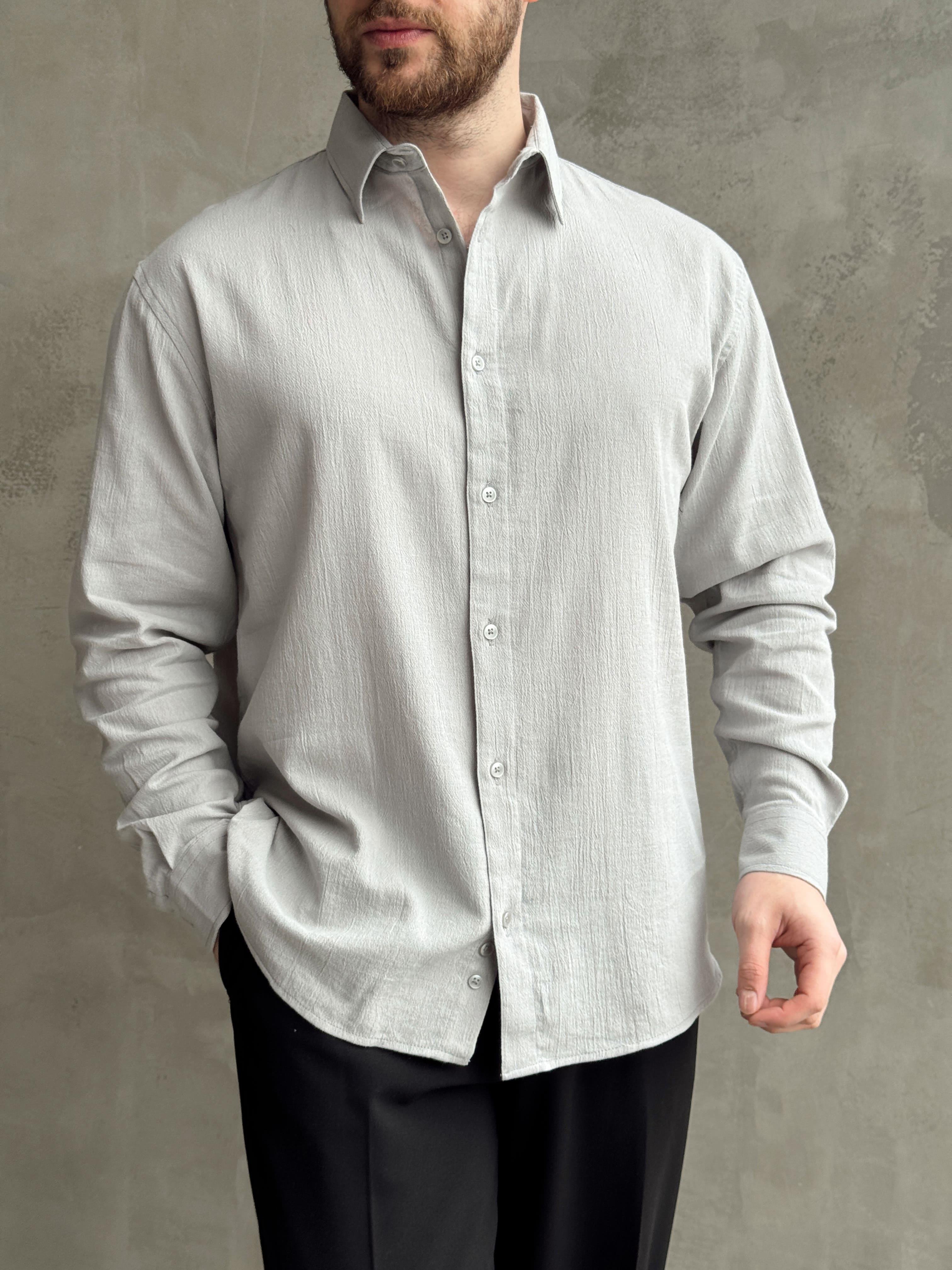 Erkek Premium Yüksek Kalite Oversize Kalıp %100 Pamuk Kumaş Gömlek-Gri(E1664)Ketench