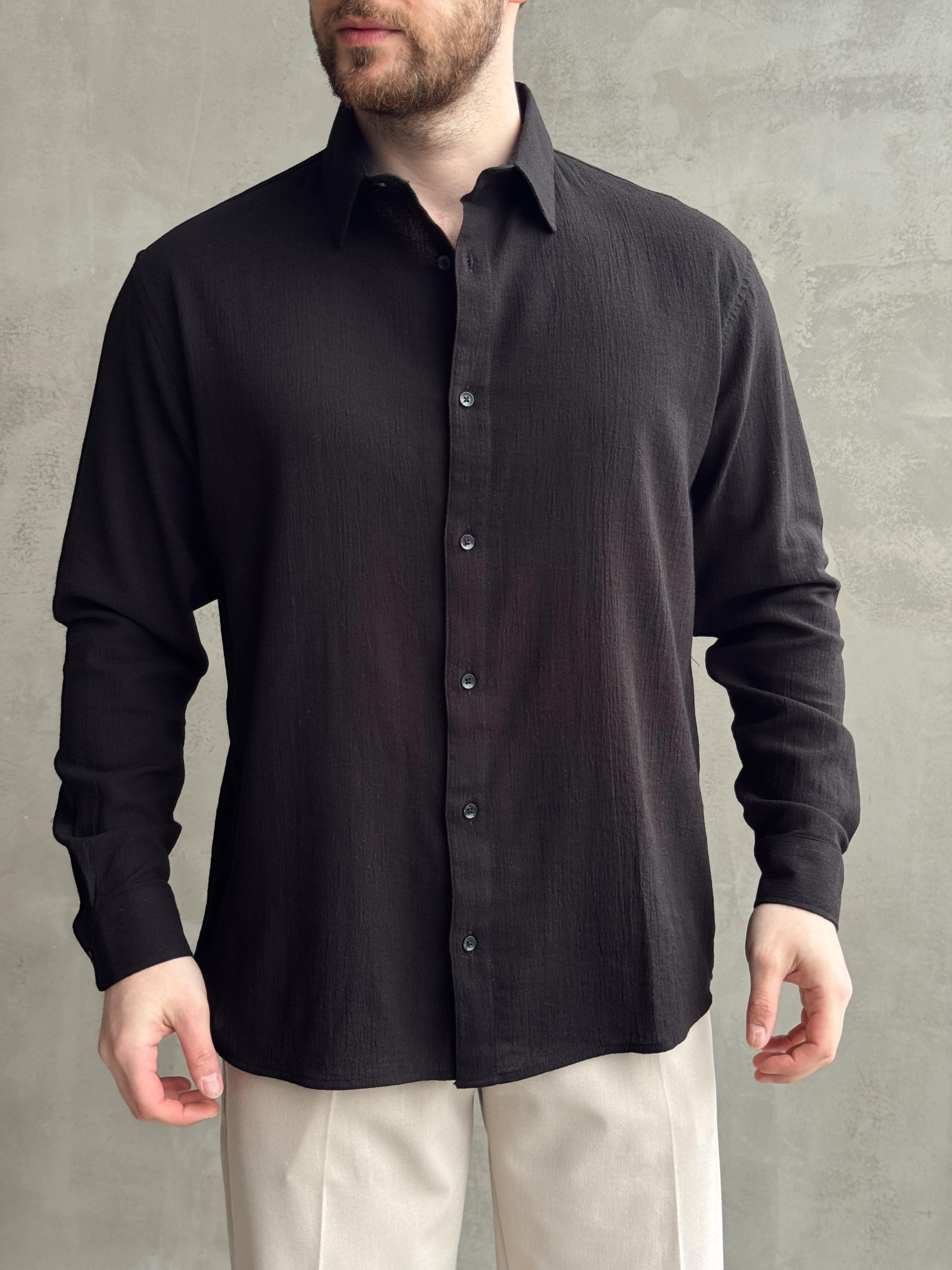 Erkek Premium Yüksek Kalite Oversize Kalıp %100 Pamuk Kumaş Gömlek-Siyah(E1664)Ketench