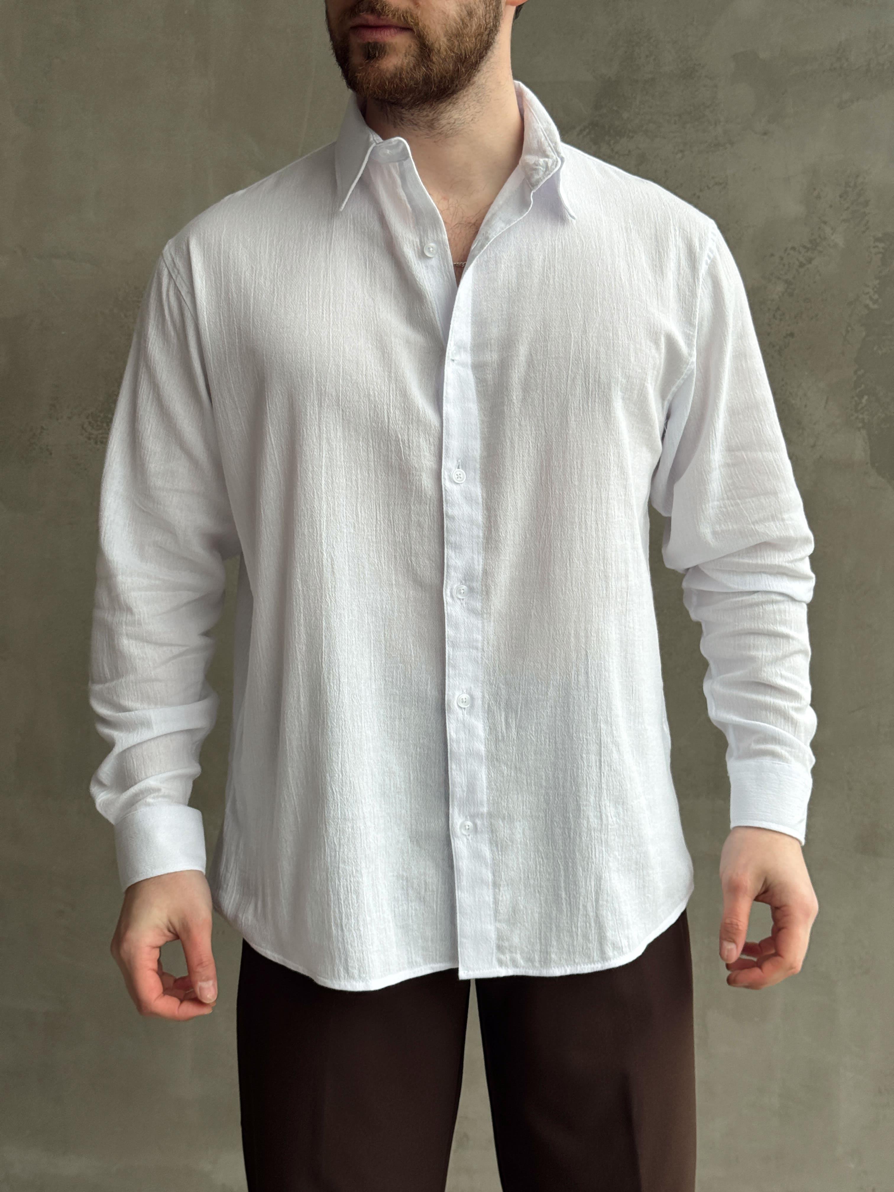 Erkek Premium Yüksek Kalite Oversize Kalıp %100 Pamuk Kumaş Gömlek-Beyaz(E1664)Ketench