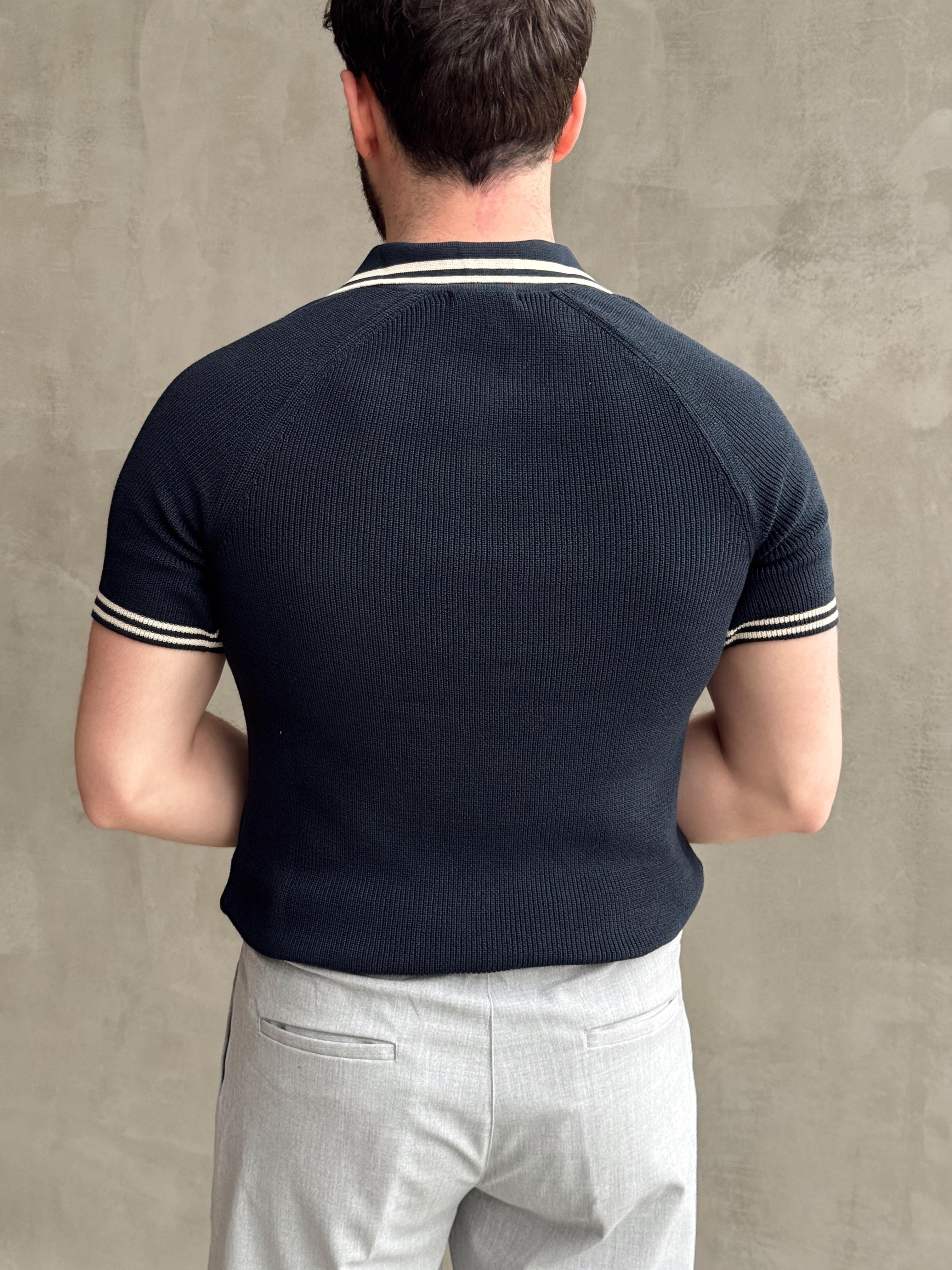 Erkek Premium Yüksek Kalite Regular Kalıp Fermuar Detaylı Nakışlı Triko T-Shirt-Lacivert(E1669)Ketench