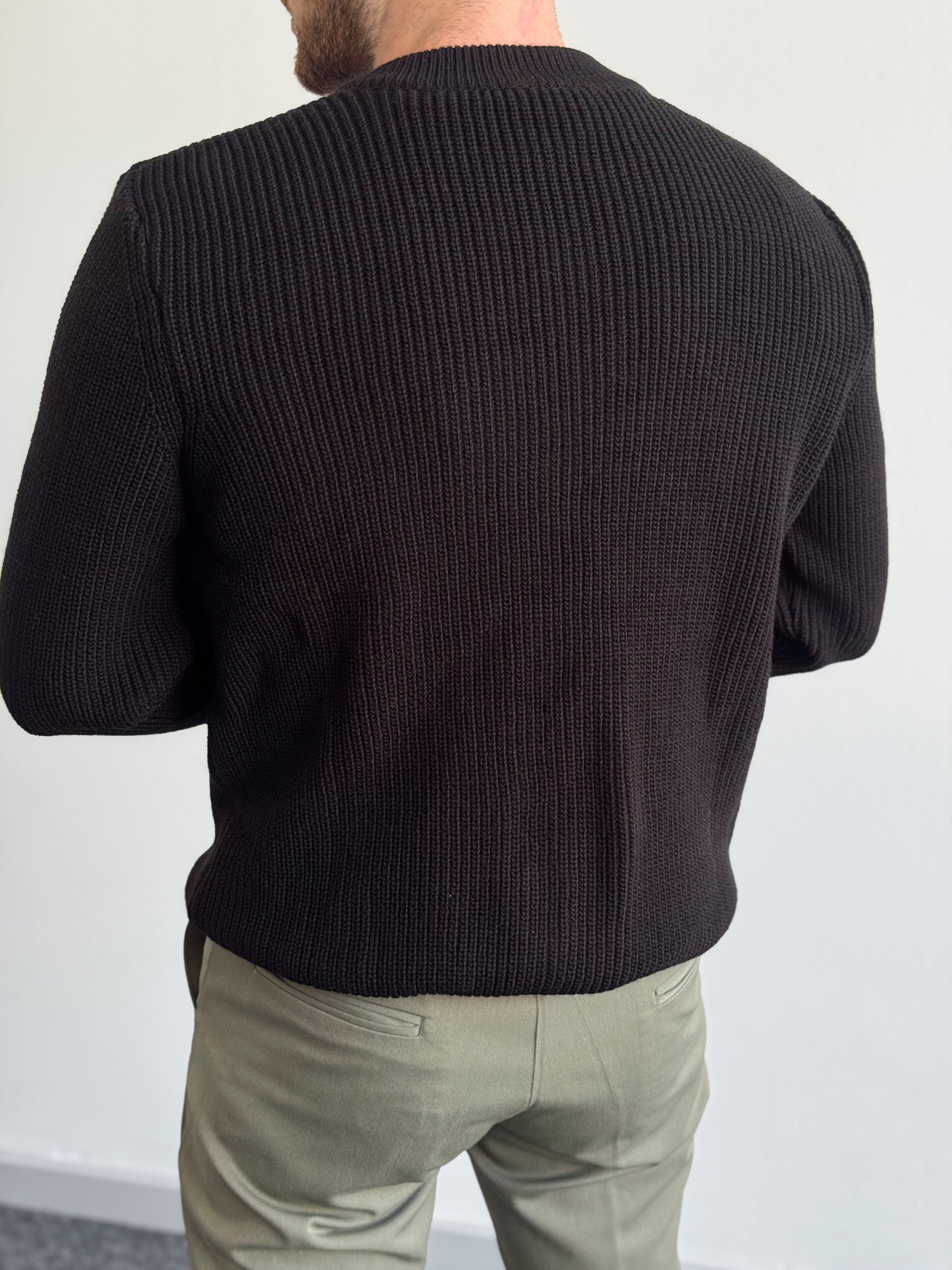 Erkek Regular Fit Fermuarlı Örme Triko Hırka-Siyah(E1146)Ketench