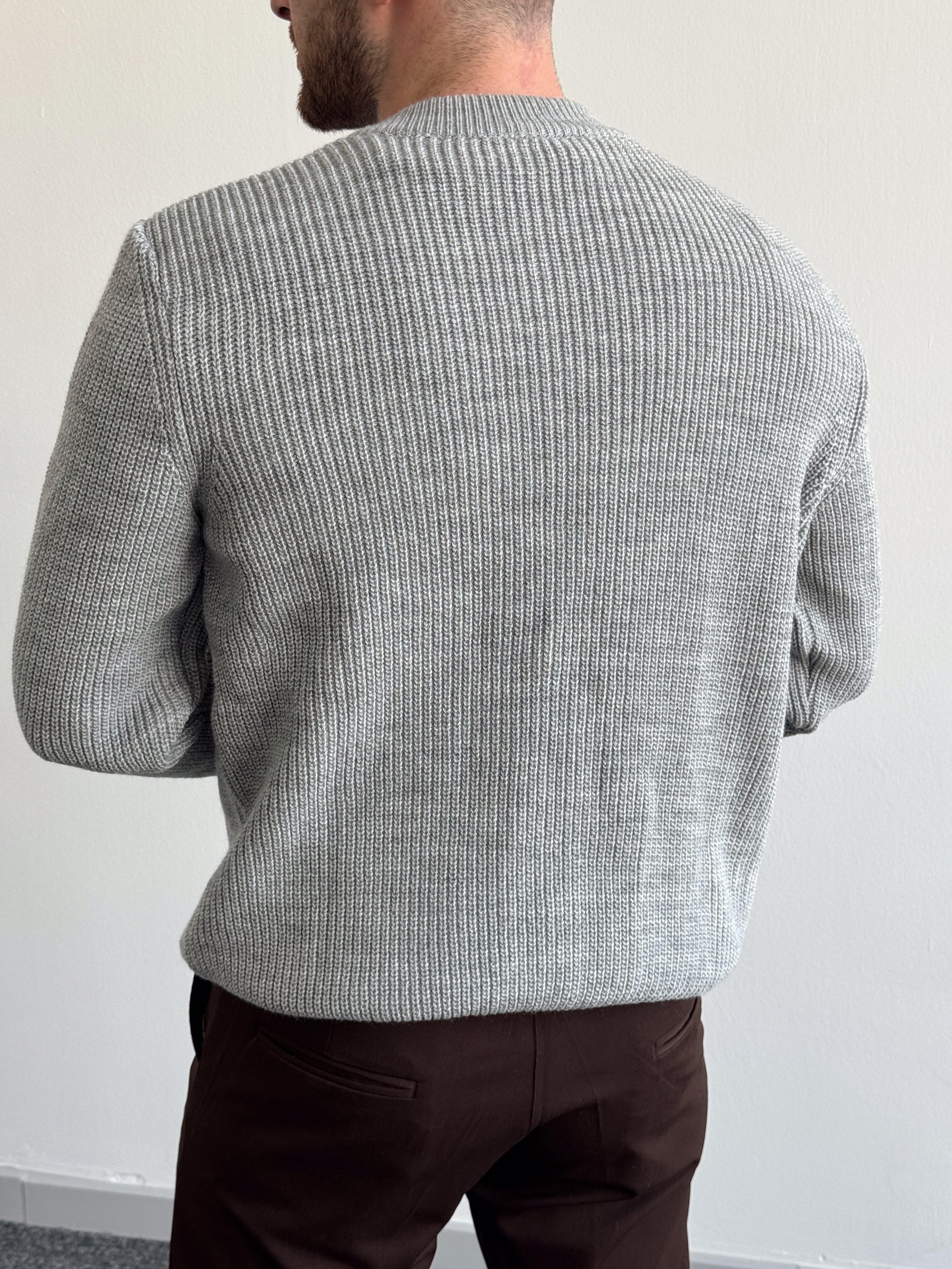 Erkek Regular Fit Fermuarlı Örme Triko Hırka-Gri(E1146)Ketench