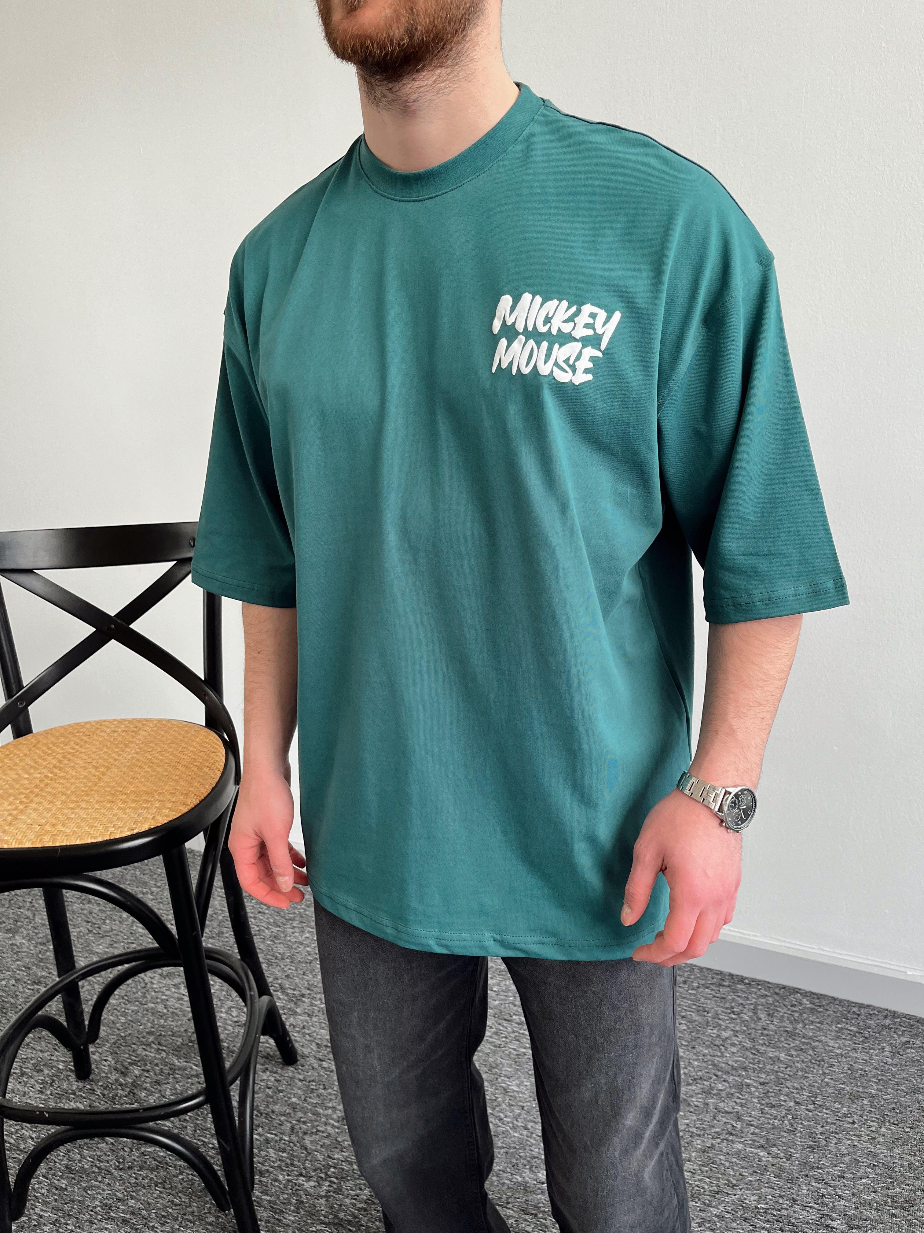 Erkek Sırt Mickey Mouse Baskılı Yüksek Kalite Oversize T-Shirt-Nefti(E1016)Ketench