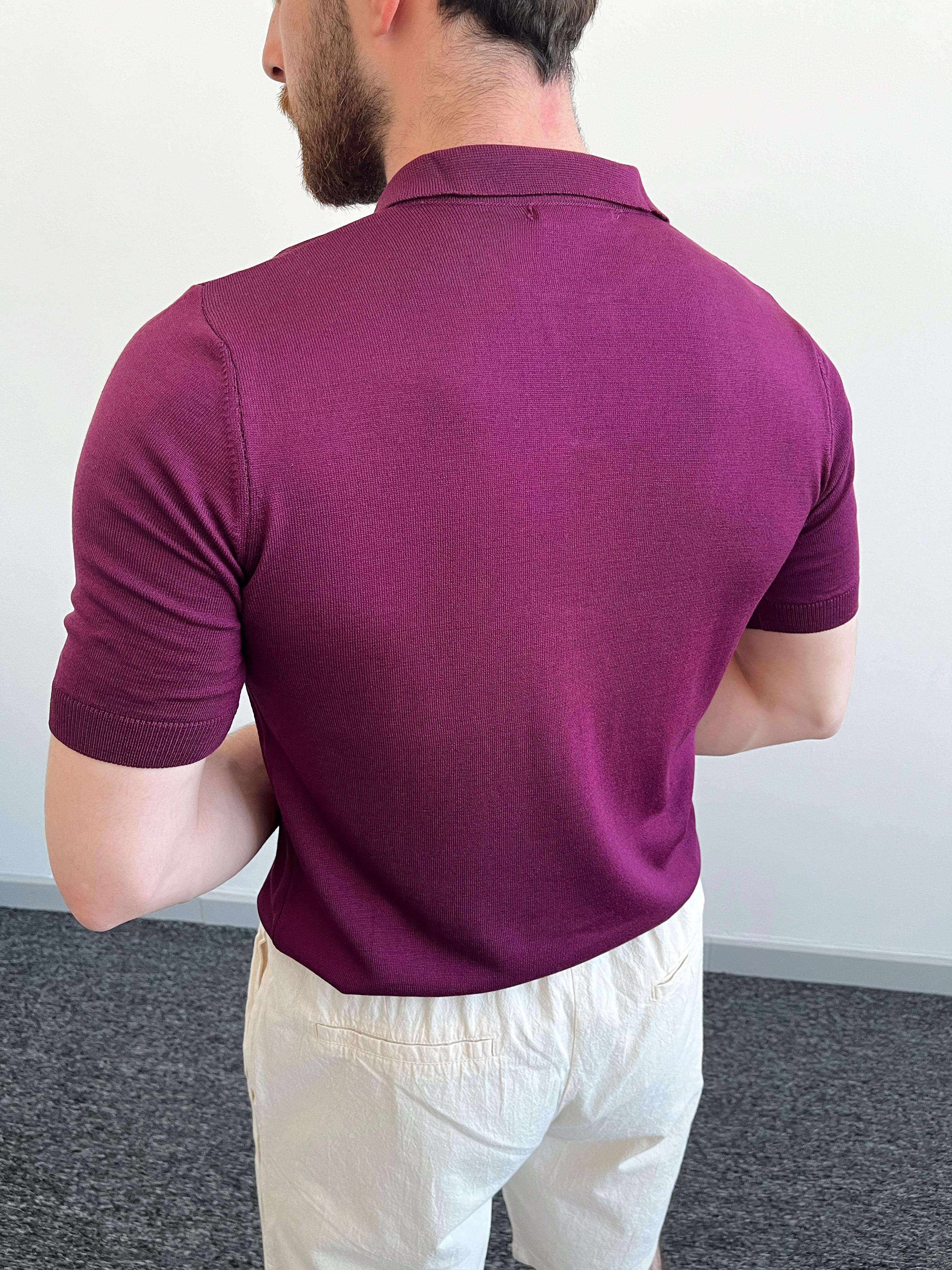 Erkek Slim Fit Polo Yaka Düz Triko T-Shirt-Bordo(E1023)Ketench