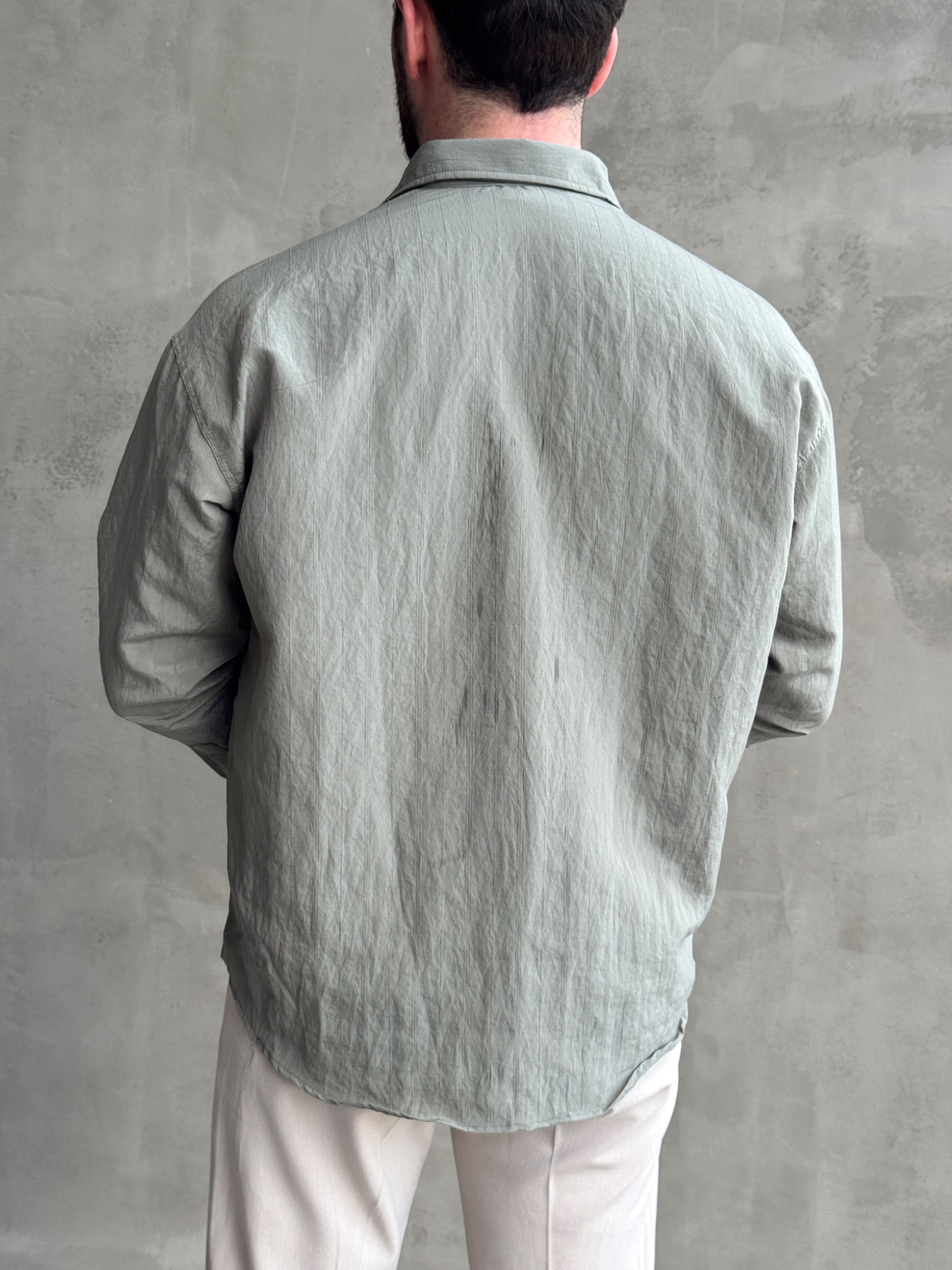 Erkek Trend Model Oversize Kalıp Kendiliğinden Çizgi Detaylı Gömlek-Haki(E1786)Ketench