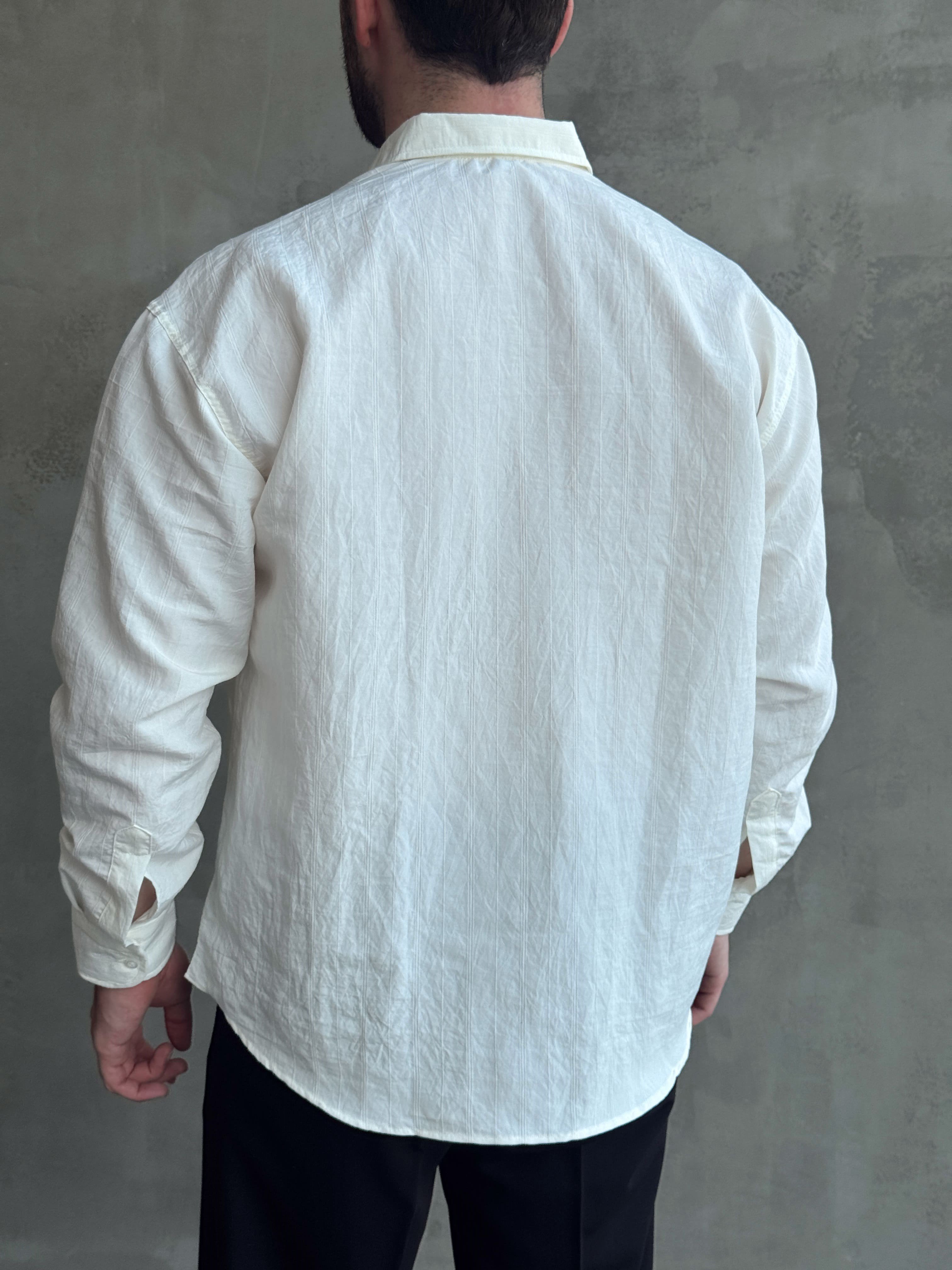 Erkek Trend Model Oversize Kalıp Kendiliğinden Çizgi Detaylı Gömlek-Beyaz(E1786)Ketench