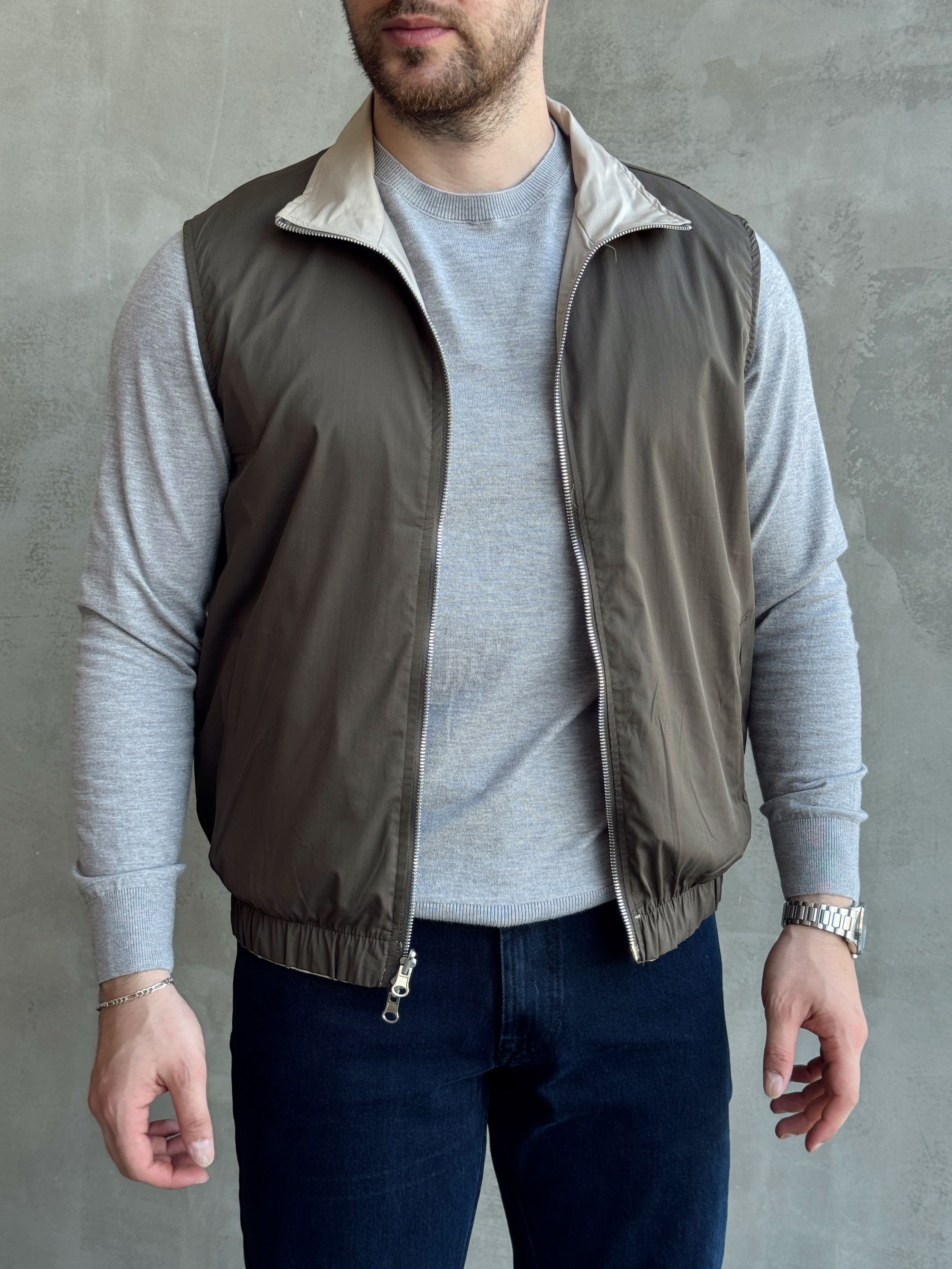 Erkek Trend Model Regular Fit Dokuma Kumaş Çift Taraf Görünümlü Yelek-Taş/Haki(E1812)Ketench