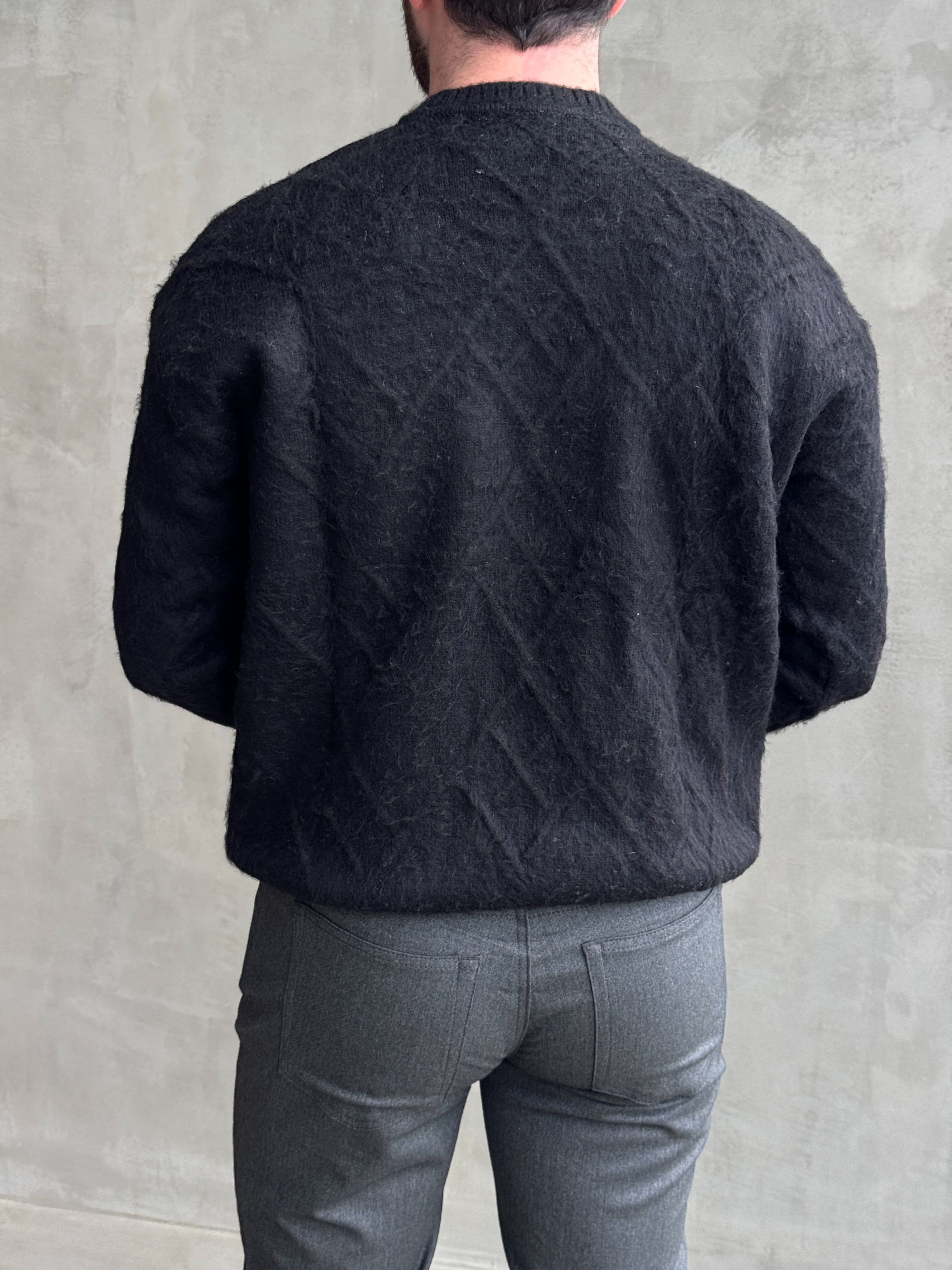 Erkek Trend Model Regular Kalıp Bisiklet Yaka Desenli Triko Kazak-Siyah(E1866)Ketench