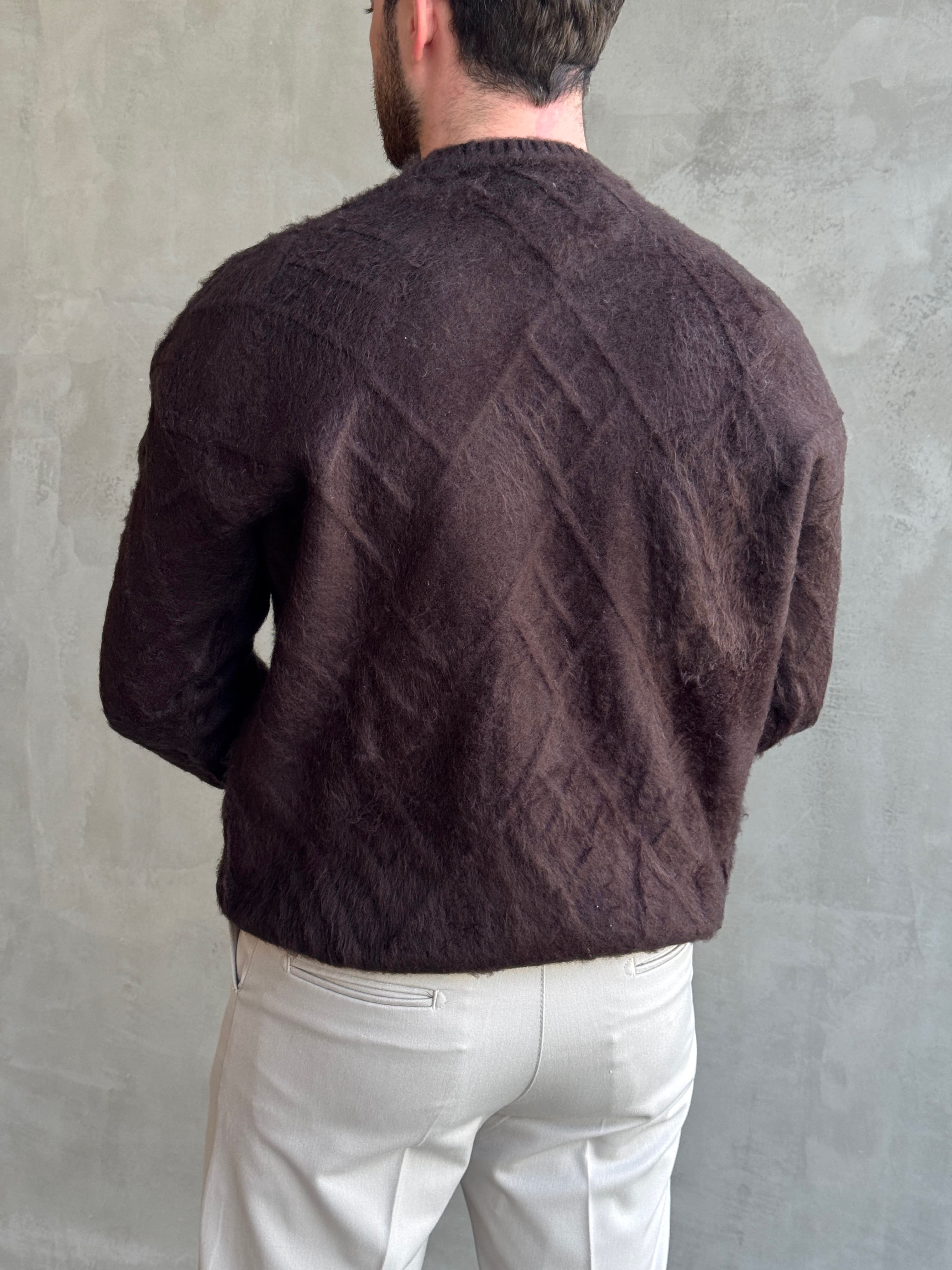 Erkek Trend Model Regular Kalıp Bisiklet Yaka Desenli Triko Kazak-Kahverengi(E1866)Ketench